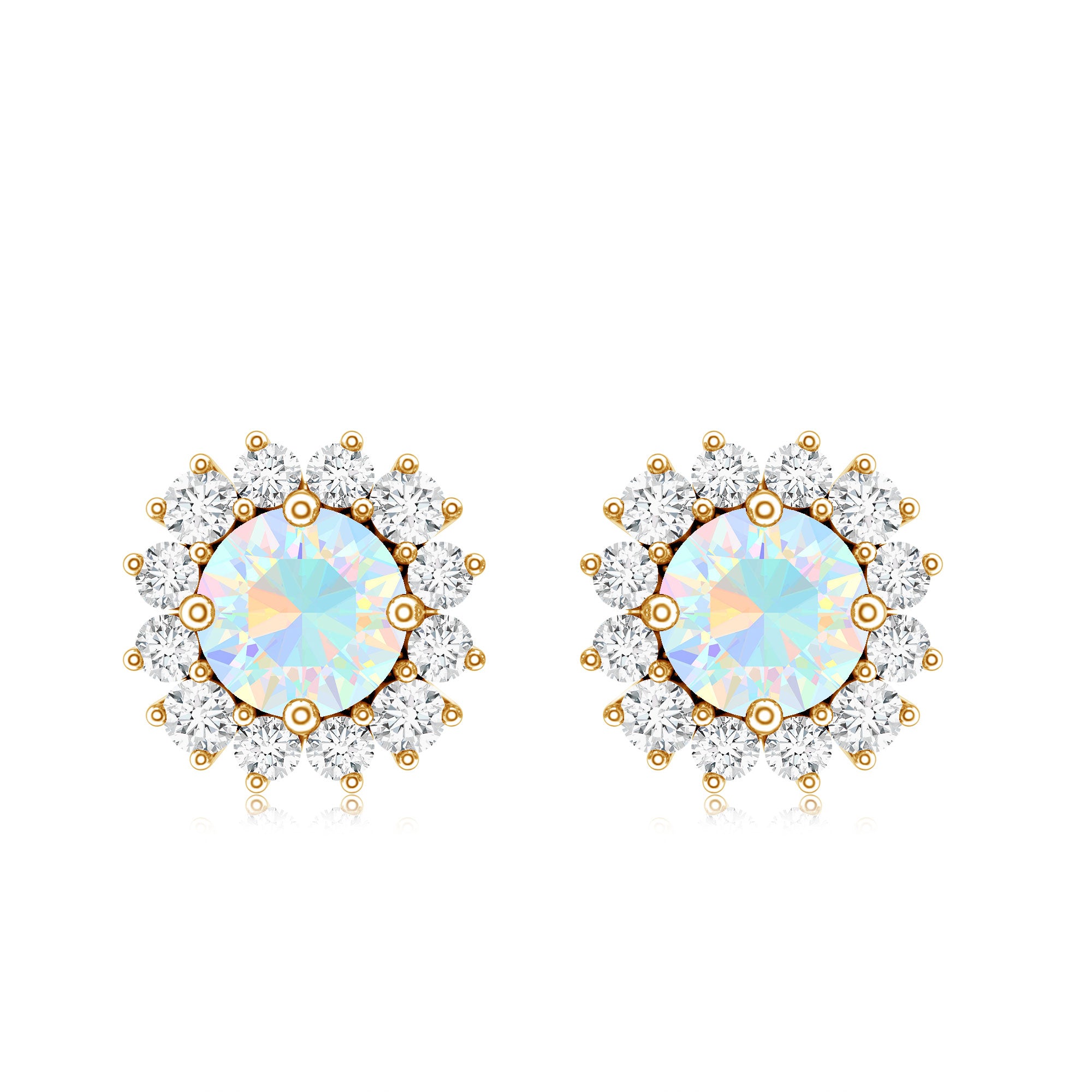 1 CT Ethiopian Opal and Diamond Halo Stud Earrings AAA - Rosec Jewels