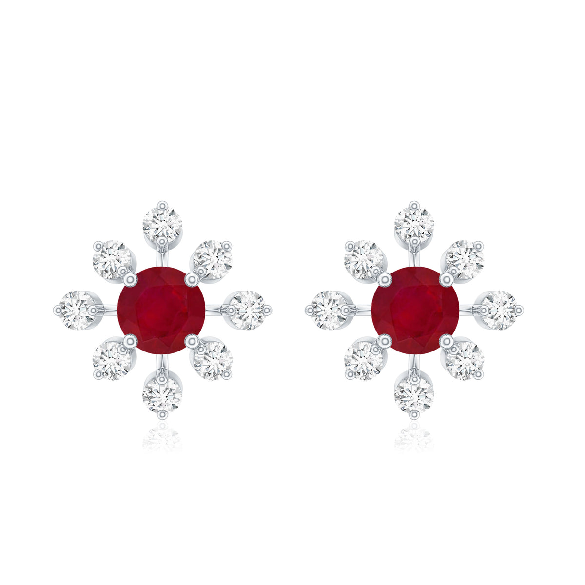 Natural Ruby Flower Stud Earrings with Diamond for Women AAA - Rosec Jewels