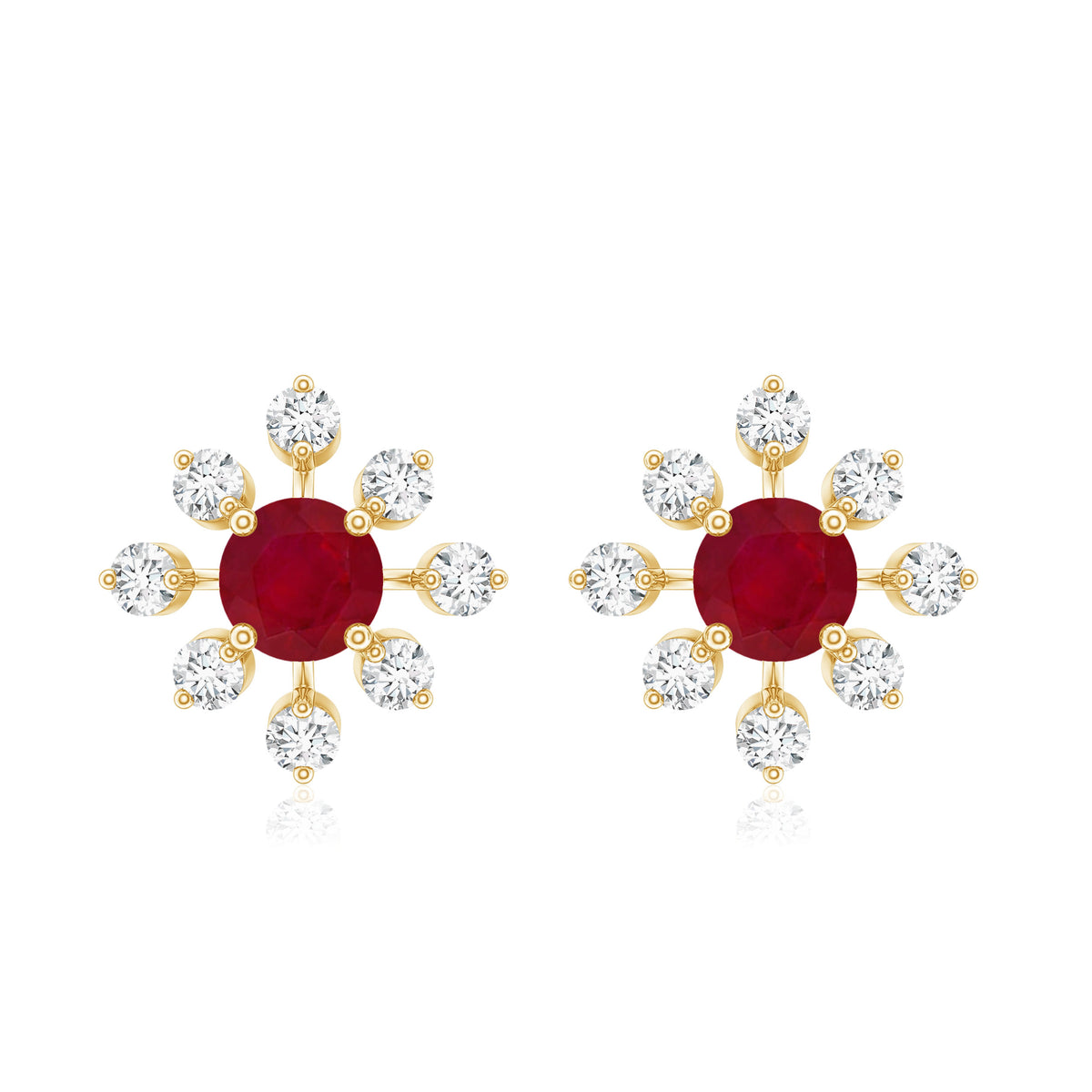 Natural Ruby Flower Stud Earrings with Diamond for Women AAA - Rosec Jewels
