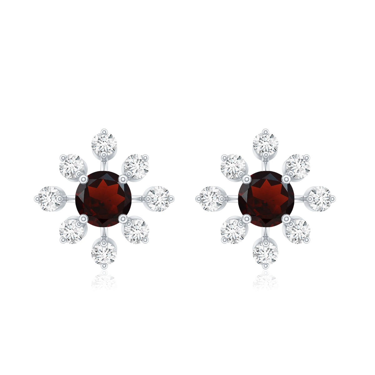 Natural Garnet and Diamond Flower Stud Earrings AAA - Rosec Jewels