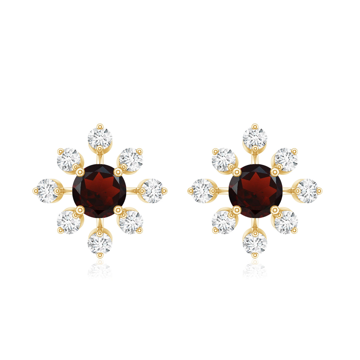 Natural Garnet and Diamond Flower Stud Earrings AAA - Rosec Jewels