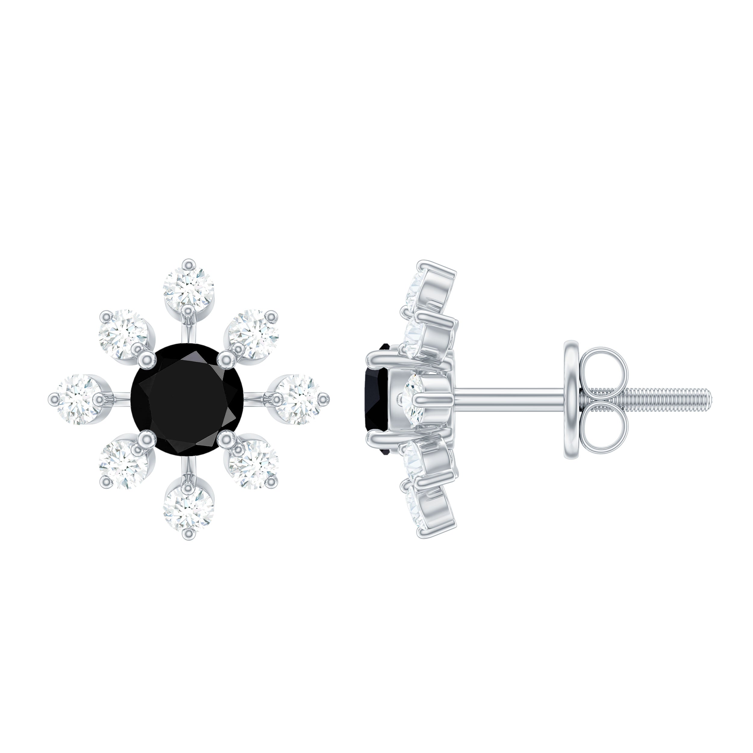Certified Natural Black Spinel Snowflake Earrings with Diamond