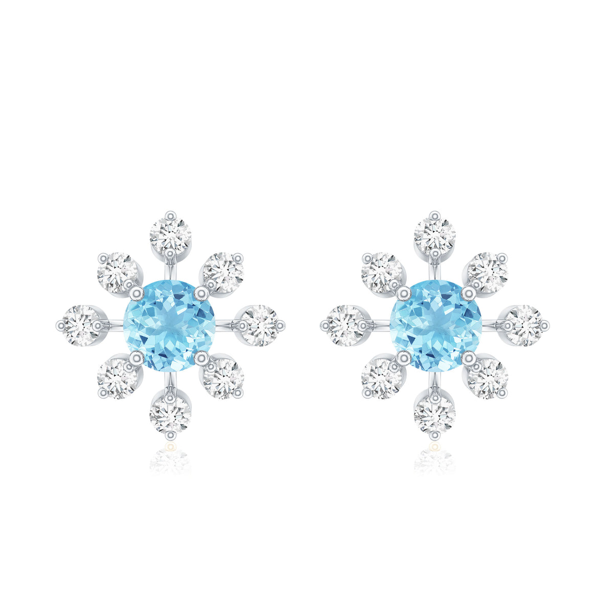 Certified Real Aquamarine Snowflake Earrings with Diamond AAA - Rosec Jewels