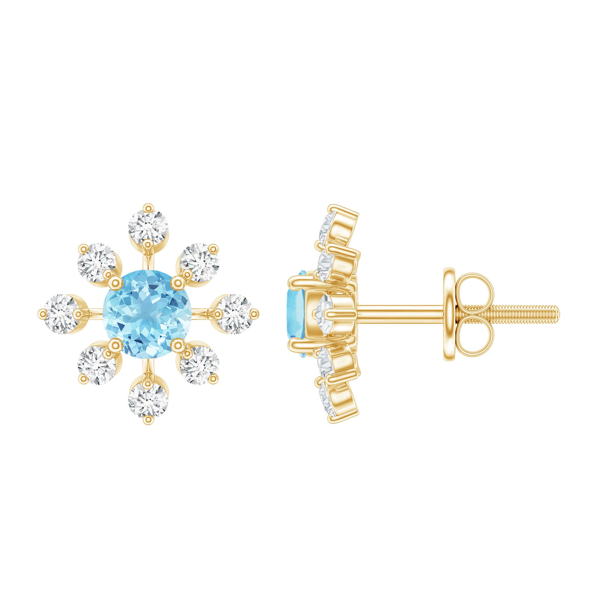 Certified Real Aquamarine Snowflake Earrings with Diamond AAA - Rosec Jewels