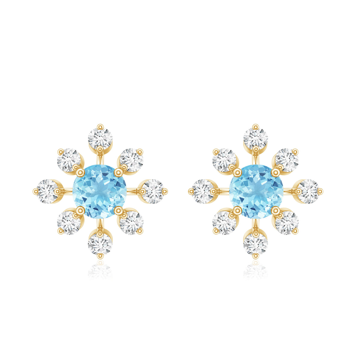 Certified Real Aquamarine Snowflake Earrings with Diamond AAA - Rosec Jewels