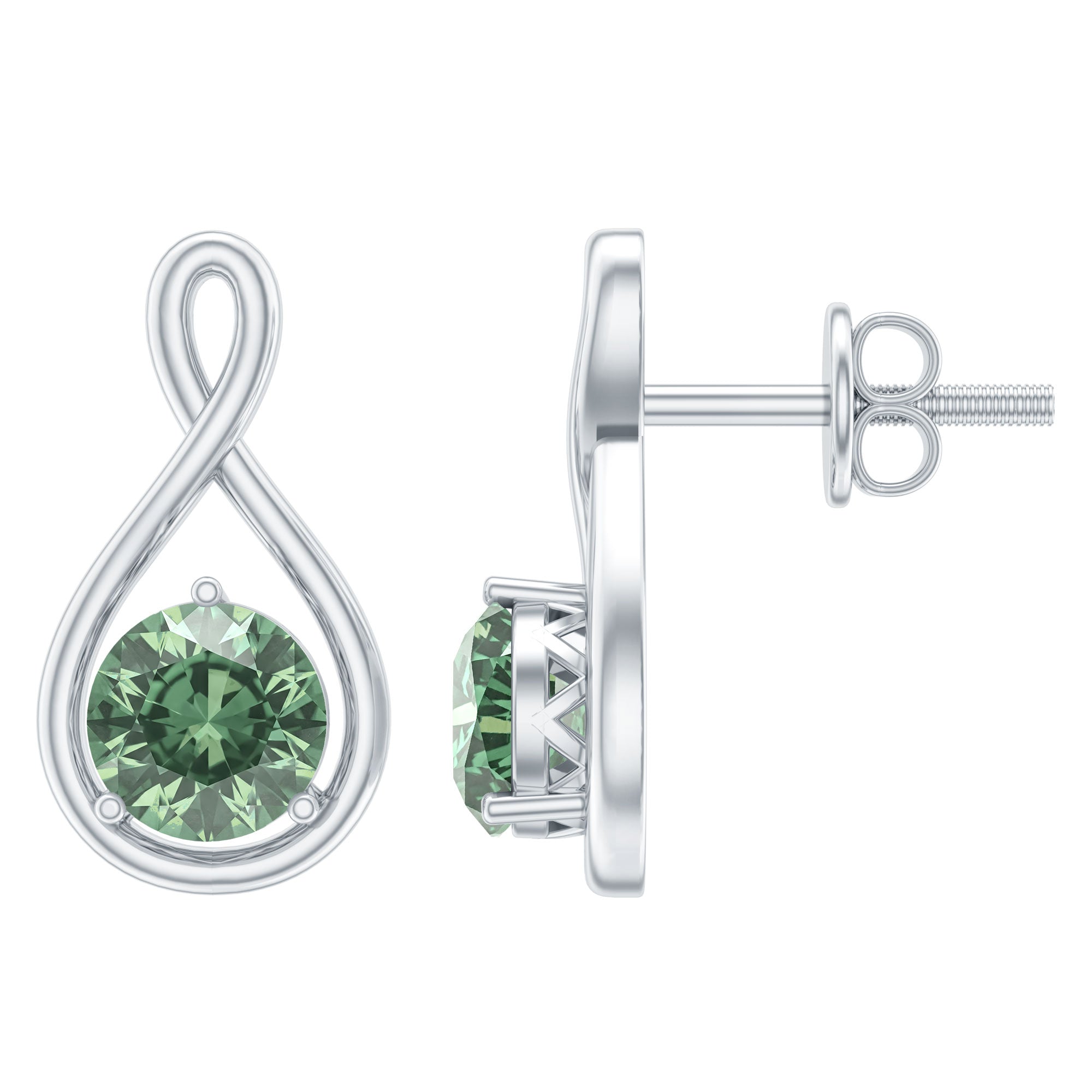 0.75 CT Green Sapphire Solitaire Infinity Stud Earrings in Gold