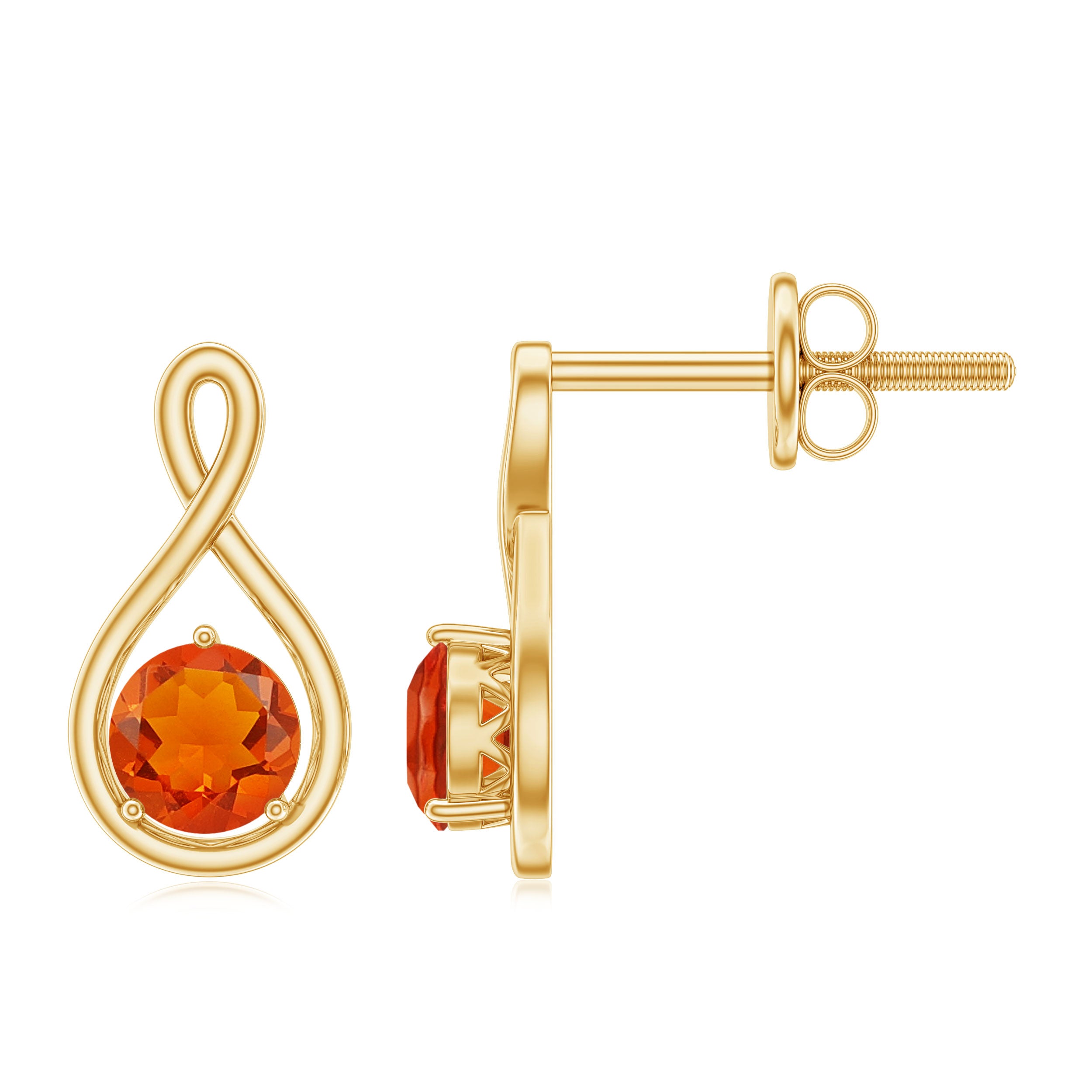 Round Cut Solitaire Fire Opal Infinity Stud Earrings AAA - Rosec Jewels