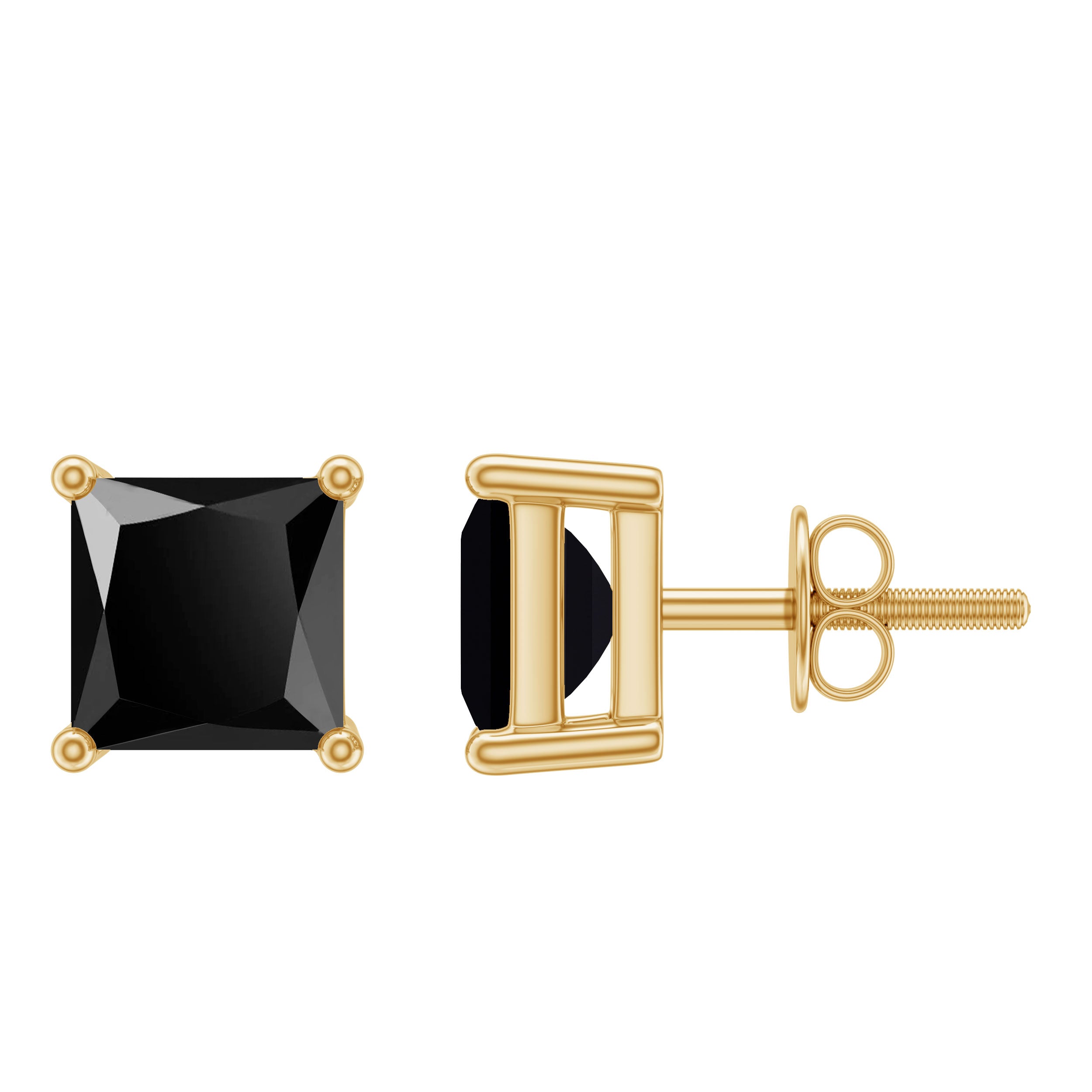 Natural Black Onyx Princess Cut Earrings with Screw Back AAA - Rosec Jewels