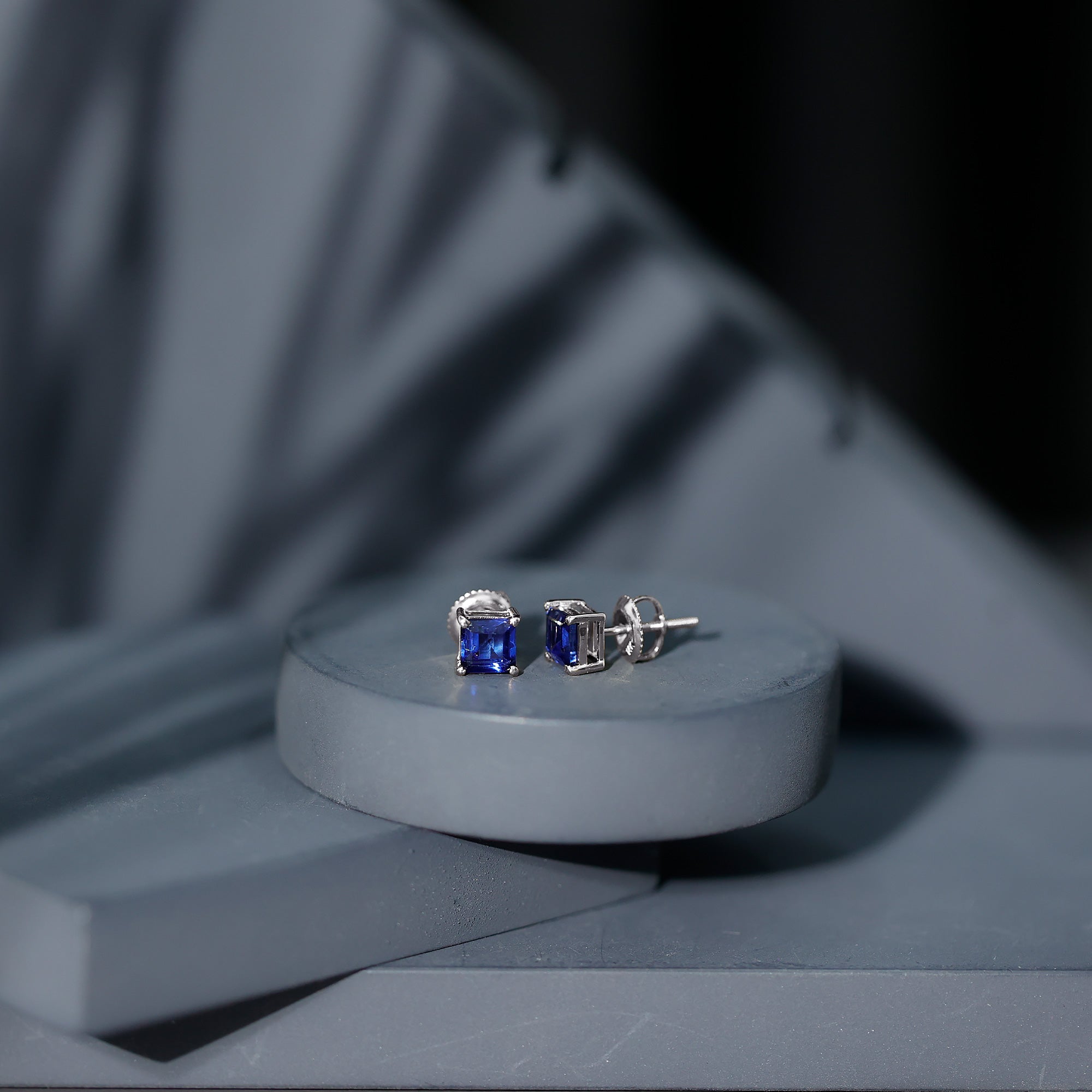 1.5 CT Princess Cut Lab Created Blue Sapphire Solitaire Stud Earrings AAAA - Rosec Jewels