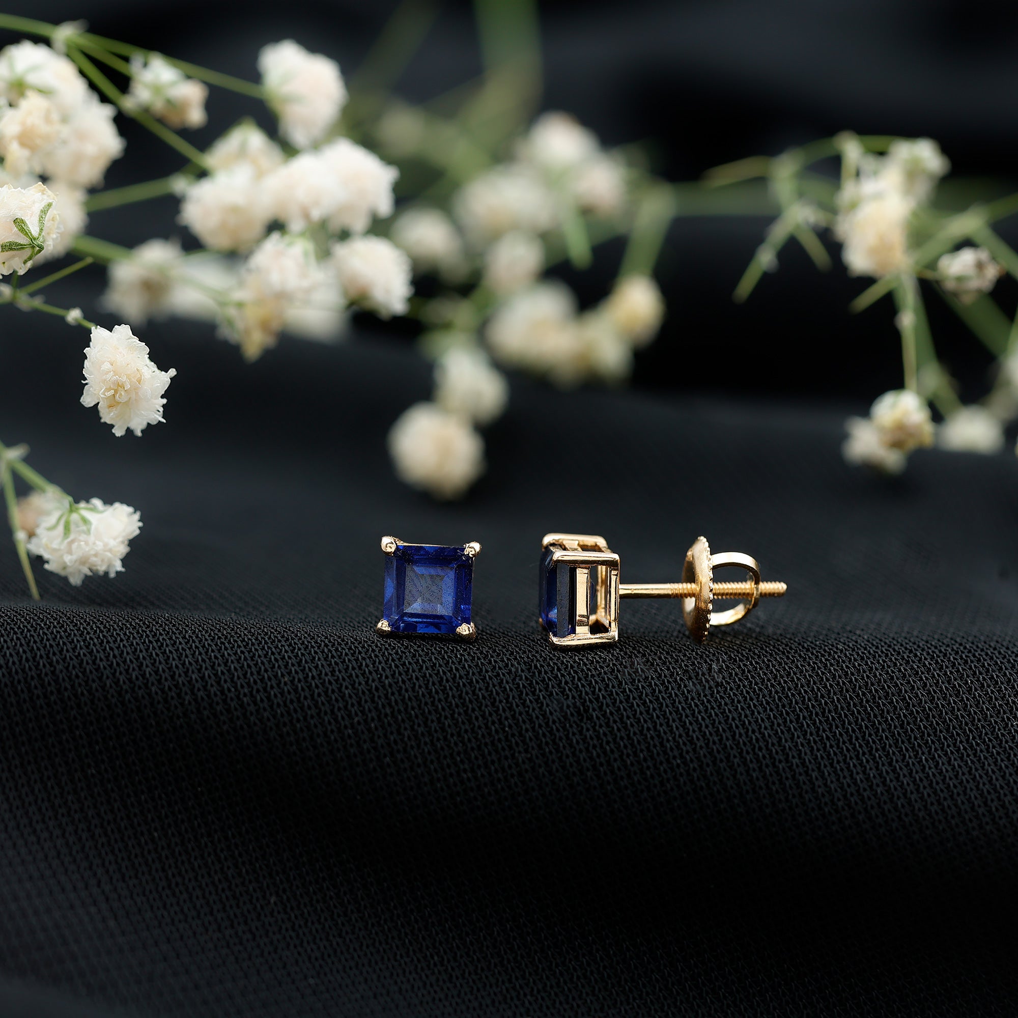 1.4 Carat Princess Cut Lab Created Blue Sapphire Solitaire Stud Earrings AAAA - Rosec Jewels