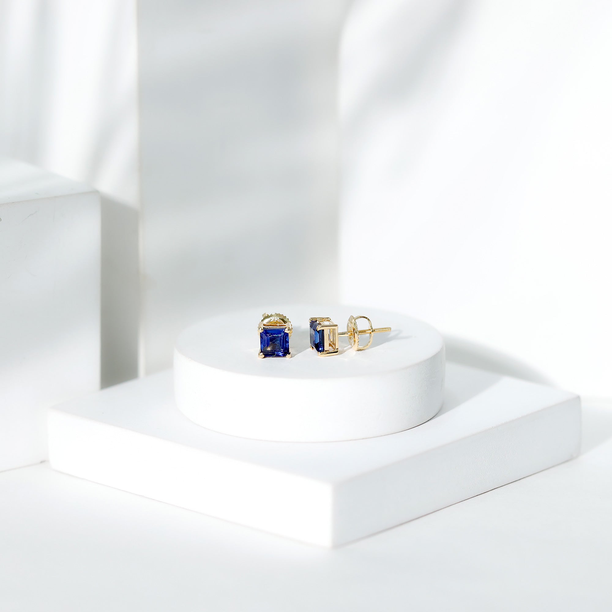 1.5 CT Princess Cut Lab Created Blue Sapphire Solitaire Stud Earrings AAAA - Rosec Jewels
