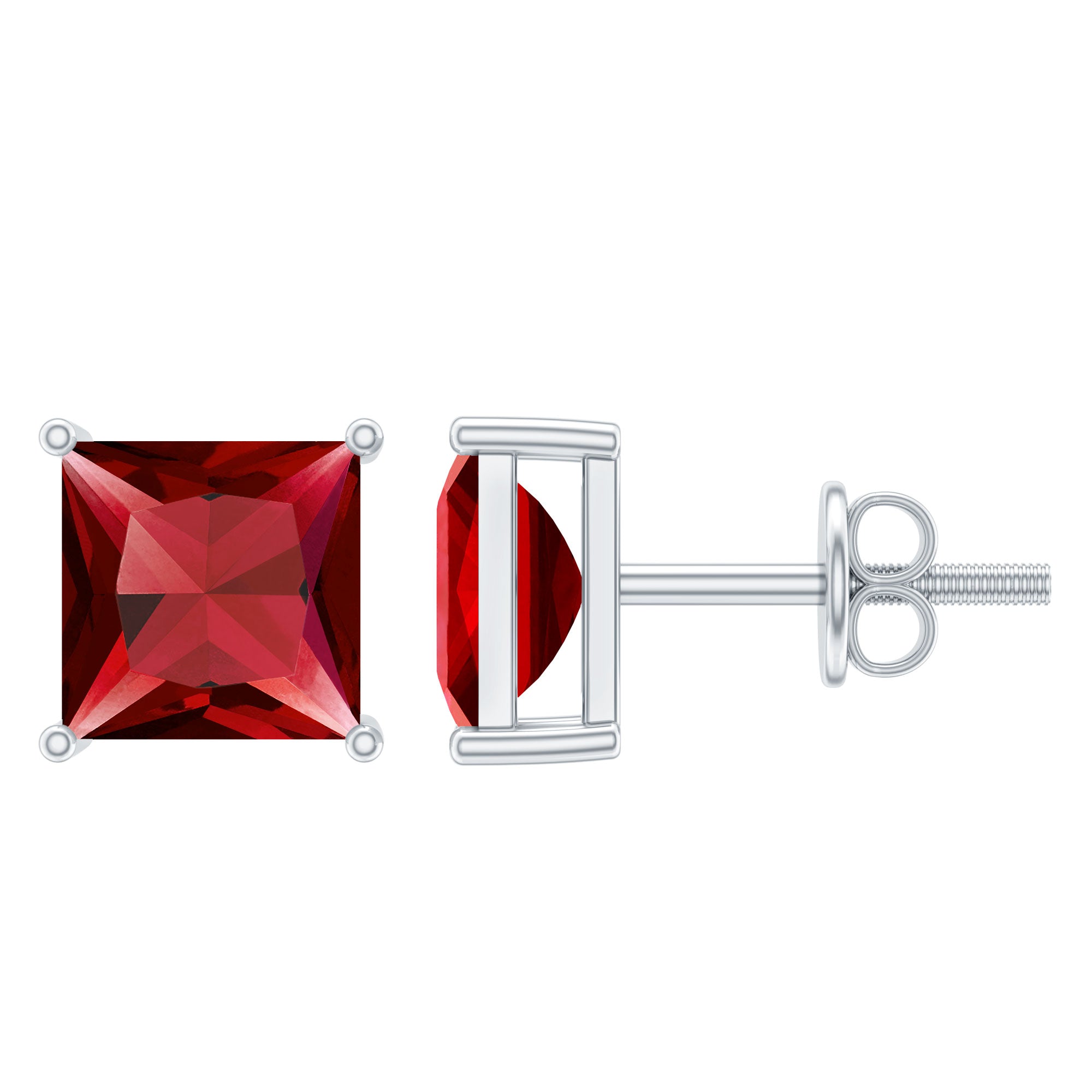 3 Carat Princess Cut Lab Created Ruby Solitaire Stud Earrings AAAA - Rosec Jewels