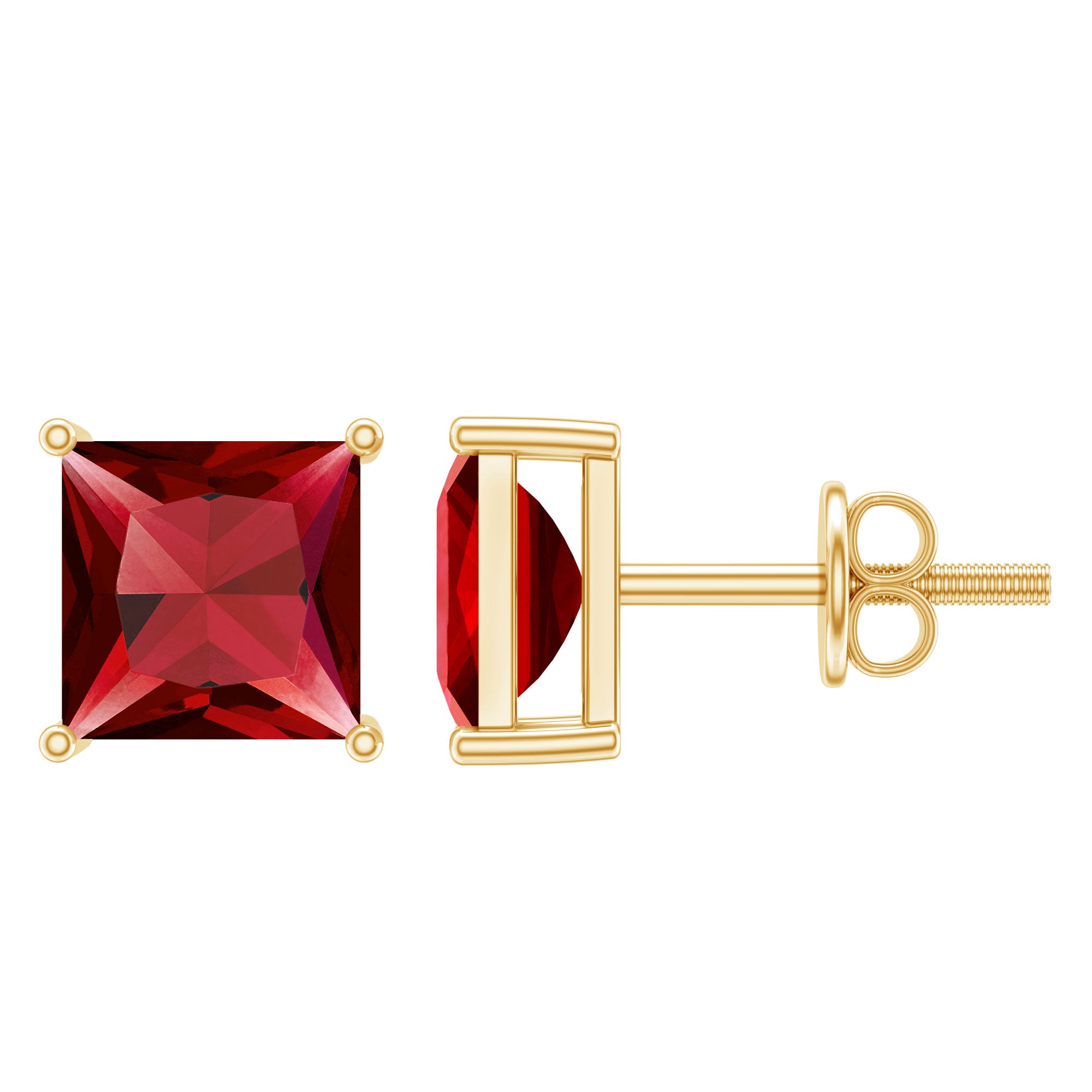 3 Carat Princess Cut Lab Created Ruby Solitaire Stud Earrings AAAA - Rosec Jewels
