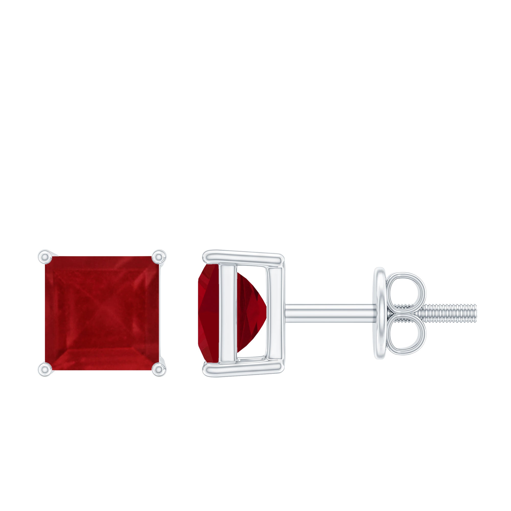 4 MM Classic Princess Cut Ruby Solitaire Stud Earrings