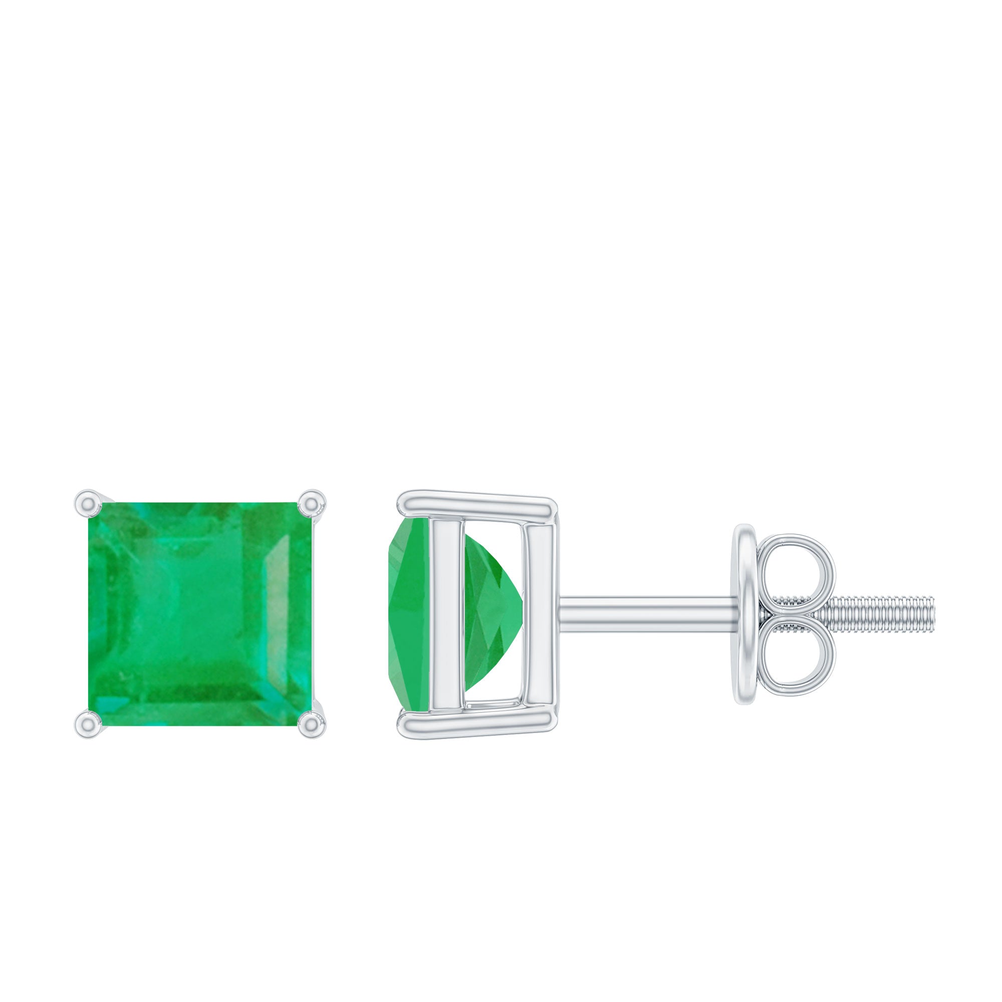 Princess Cut Natural Emerald Solitaire Stud Earrings AAA - Rosec Jewels