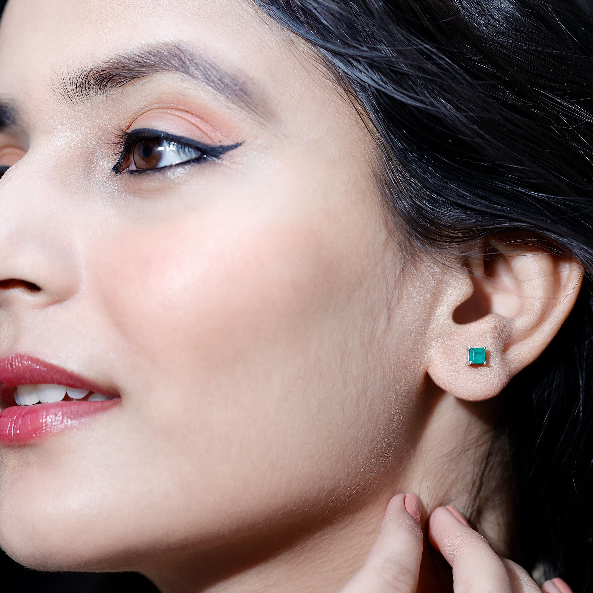 Princess Cut Natural Emerald Solitaire Stud Earrings AAA - Rosec Jewels