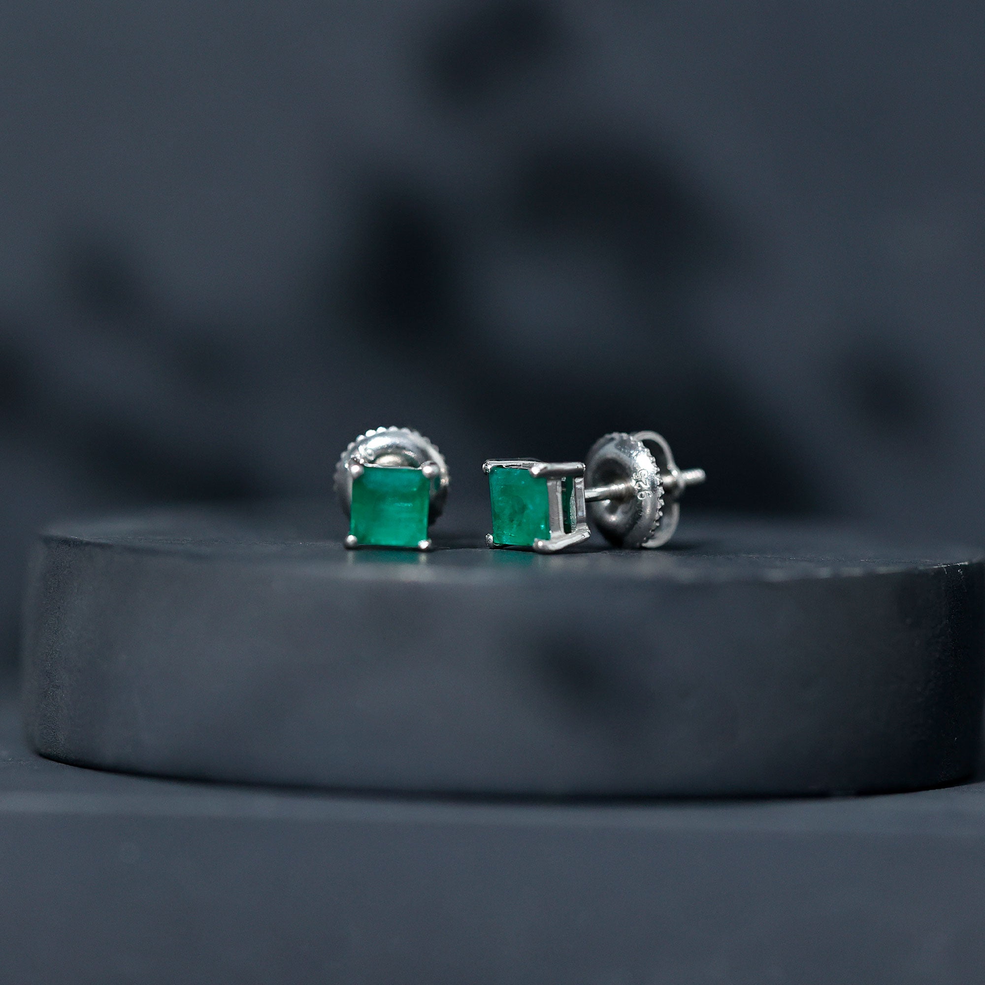 Princess Cut Natural Emerald Solitaire Stud Earrings AAA - Rosec Jewels