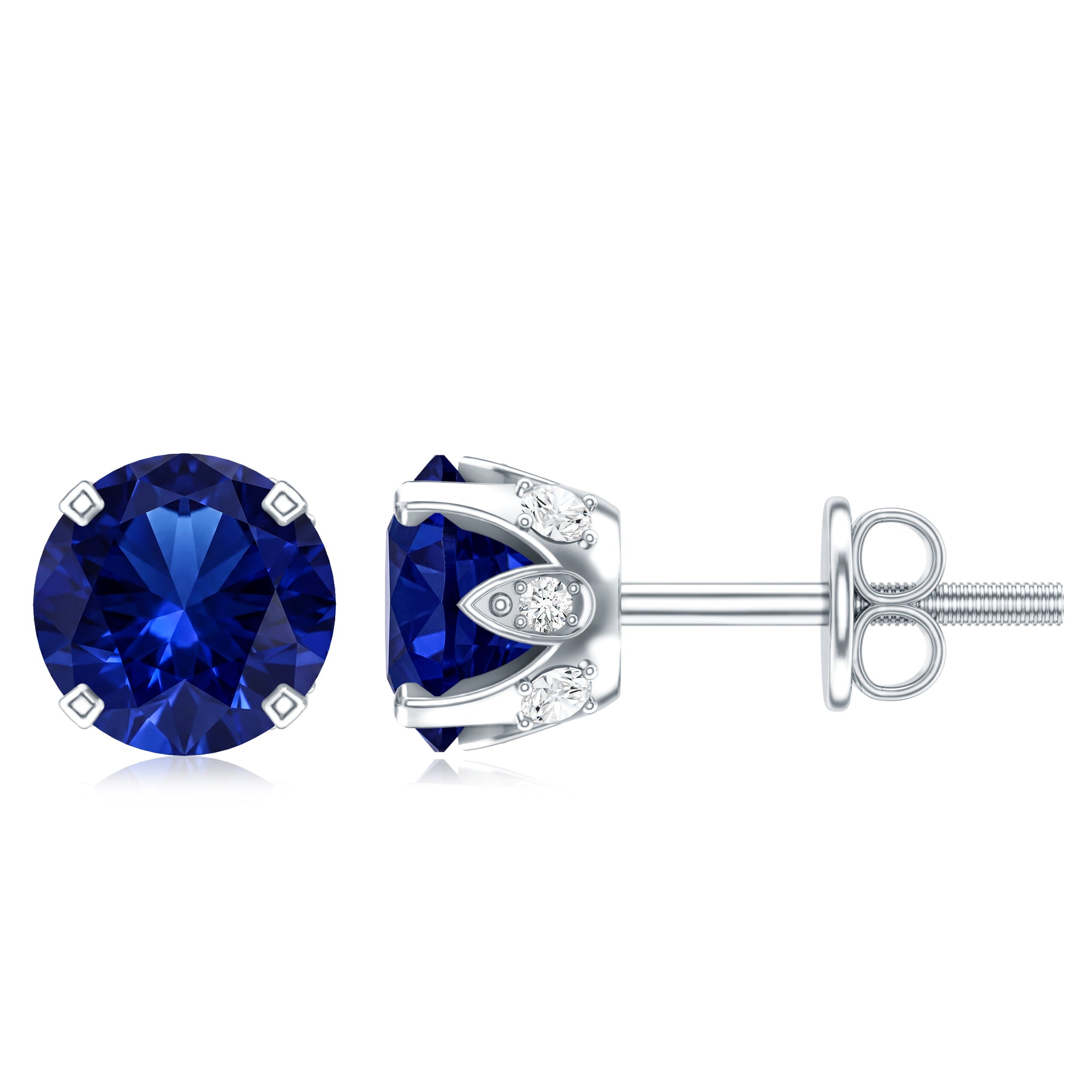 Lab Grown Blue Sapphire Vintage Stud Earrings with Certificate AAAA - Rosec Jewels
