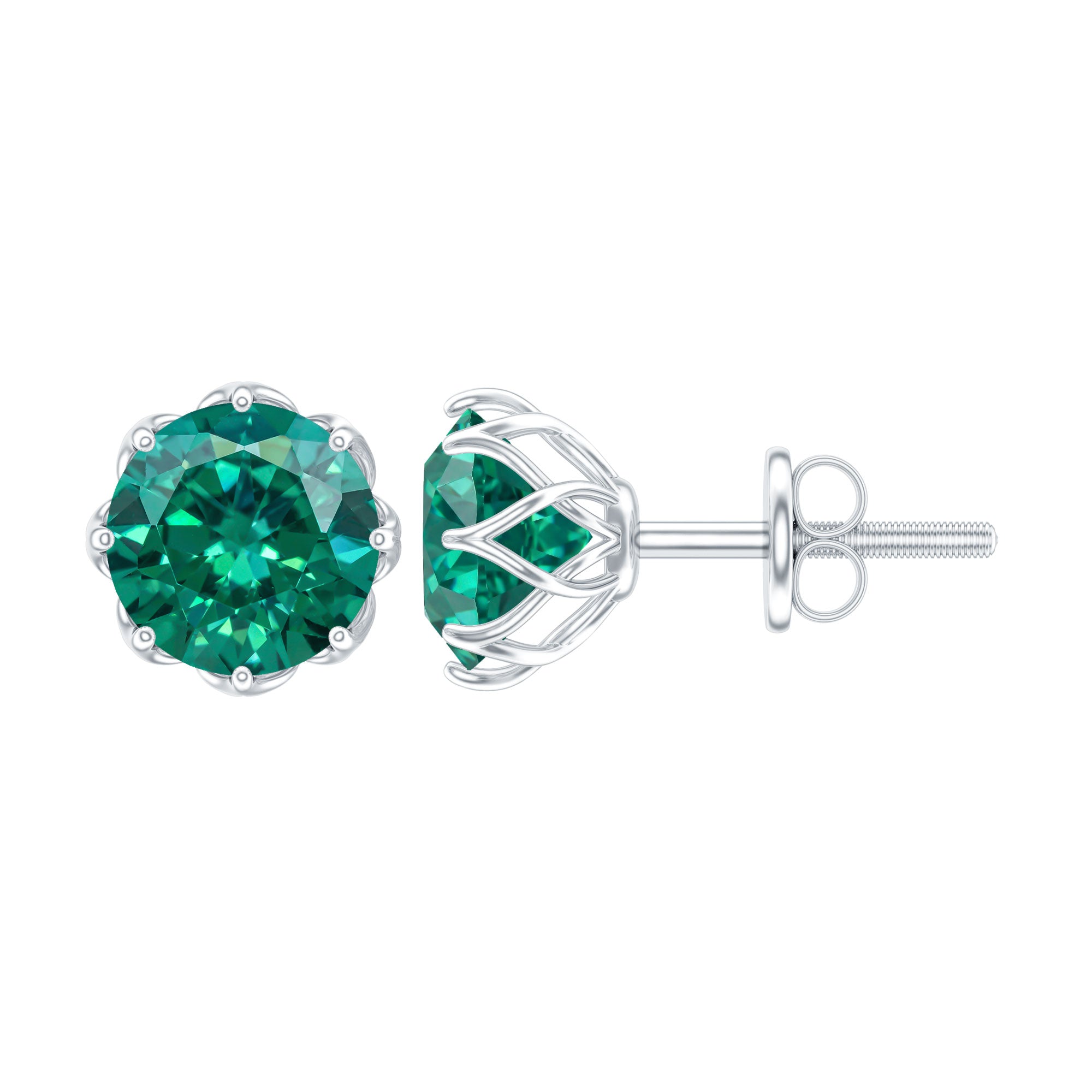Round Lab Created Emerald Solitaire Stud Earrings AAAA - Rosec Jewels