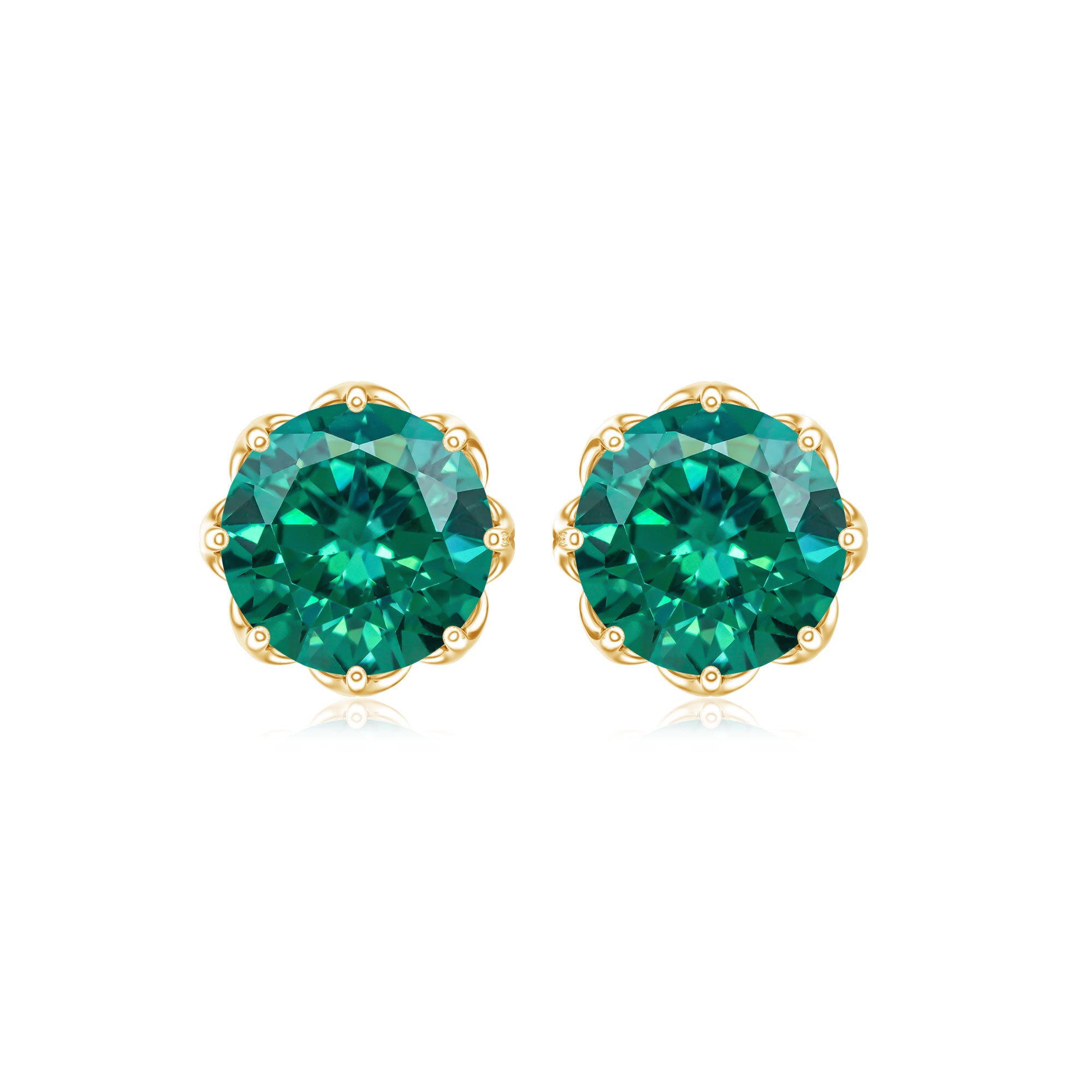 Round Lab Created Emerald Solitaire Stud Earrings AAAA - Rosec Jewels