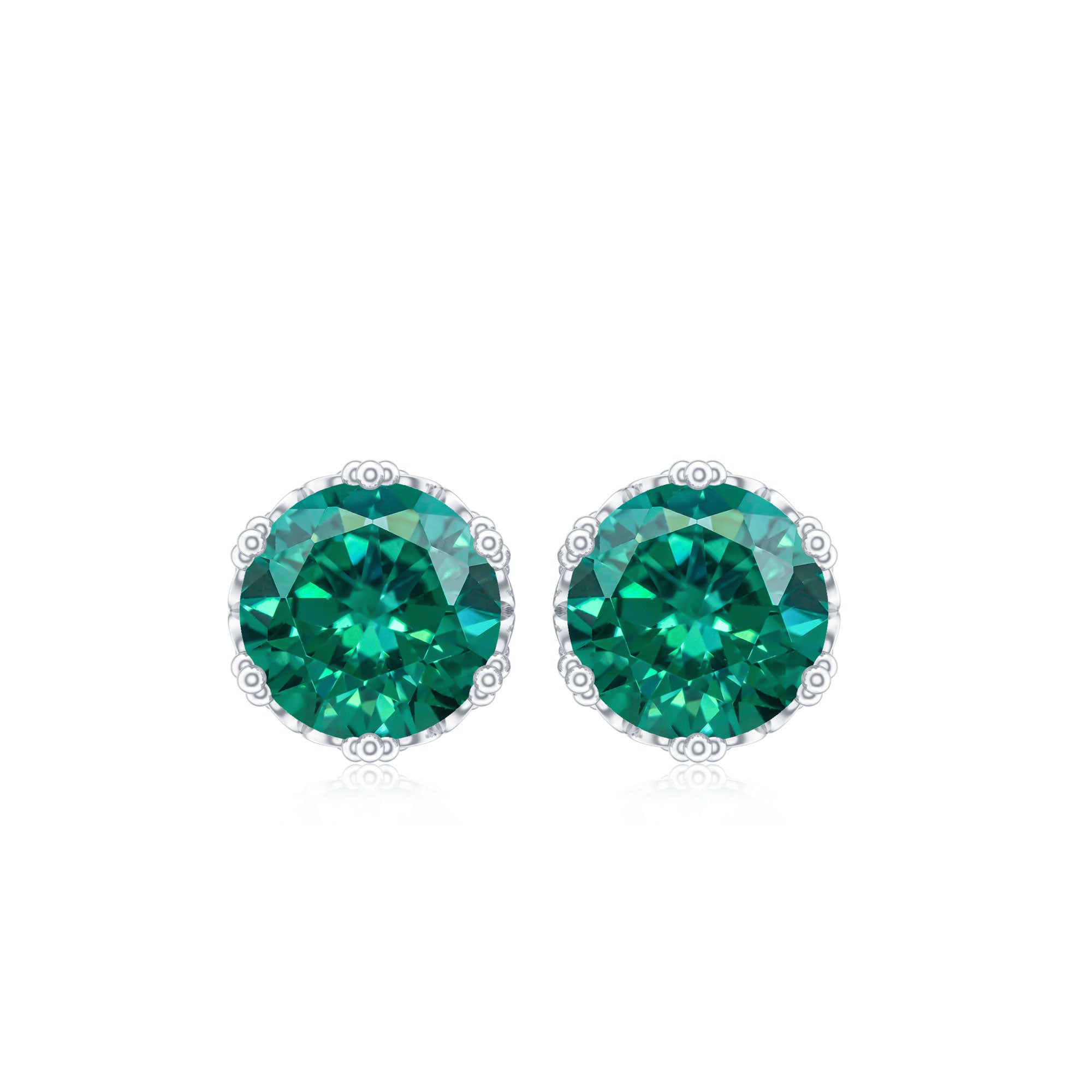 Solitaire Lab Created Emerald Stud Earrings in Crown Setting AAAA - Rosec Jewels