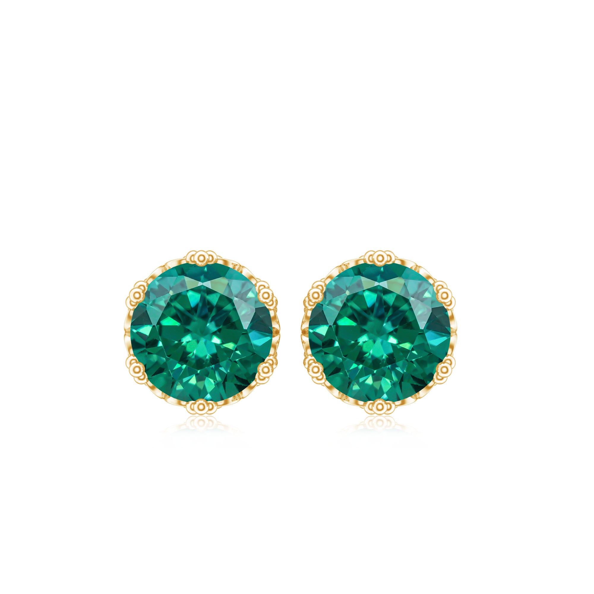 Solitaire Lab Created Emerald Stud Earrings in Crown Setting AAAA - Rosec Jewels