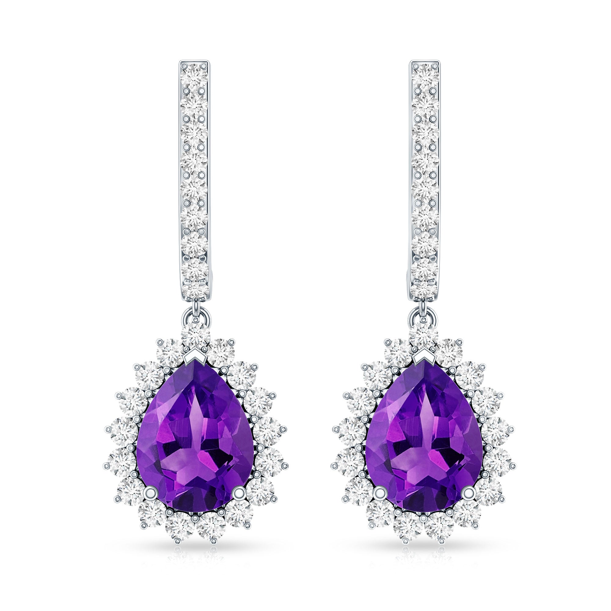Natural Amethyst Bridal Earrings with Diamond Halo AAA - Rosec Jewels