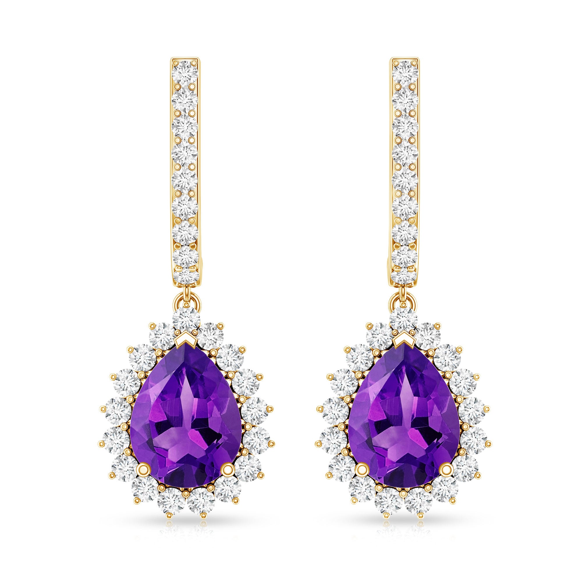 Natural Amethyst Bridal Earrings with Diamond Halo AAA - Rosec Jewels