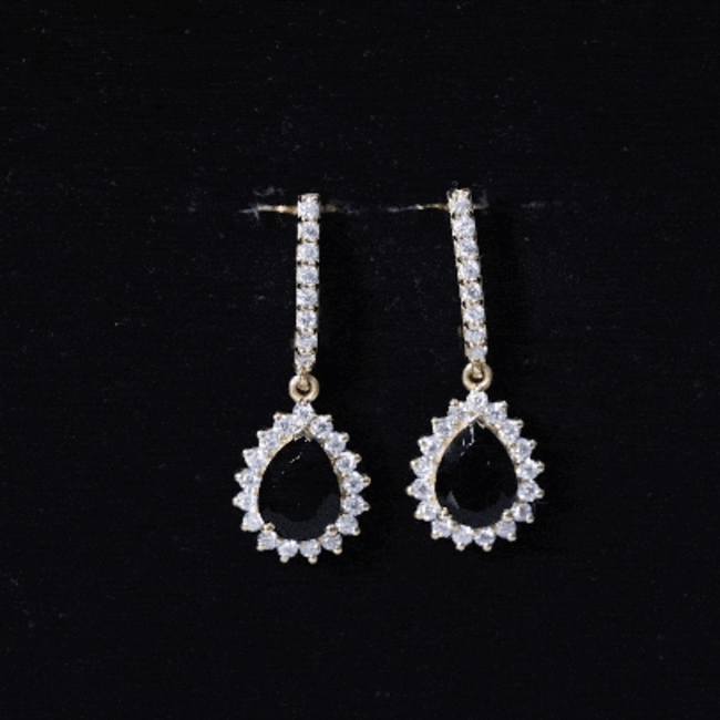Black Onyx and Moissanite Bridal Teardrop Earrings AAA - Rosec Jewels