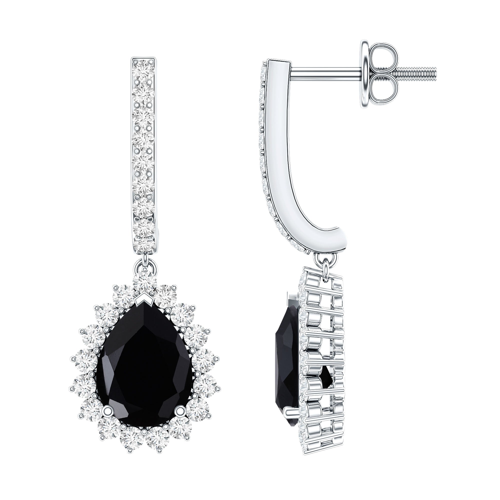 Black Onyx and Moissanite Bridal Teardrop Earrings AAA - Rosec Jewels