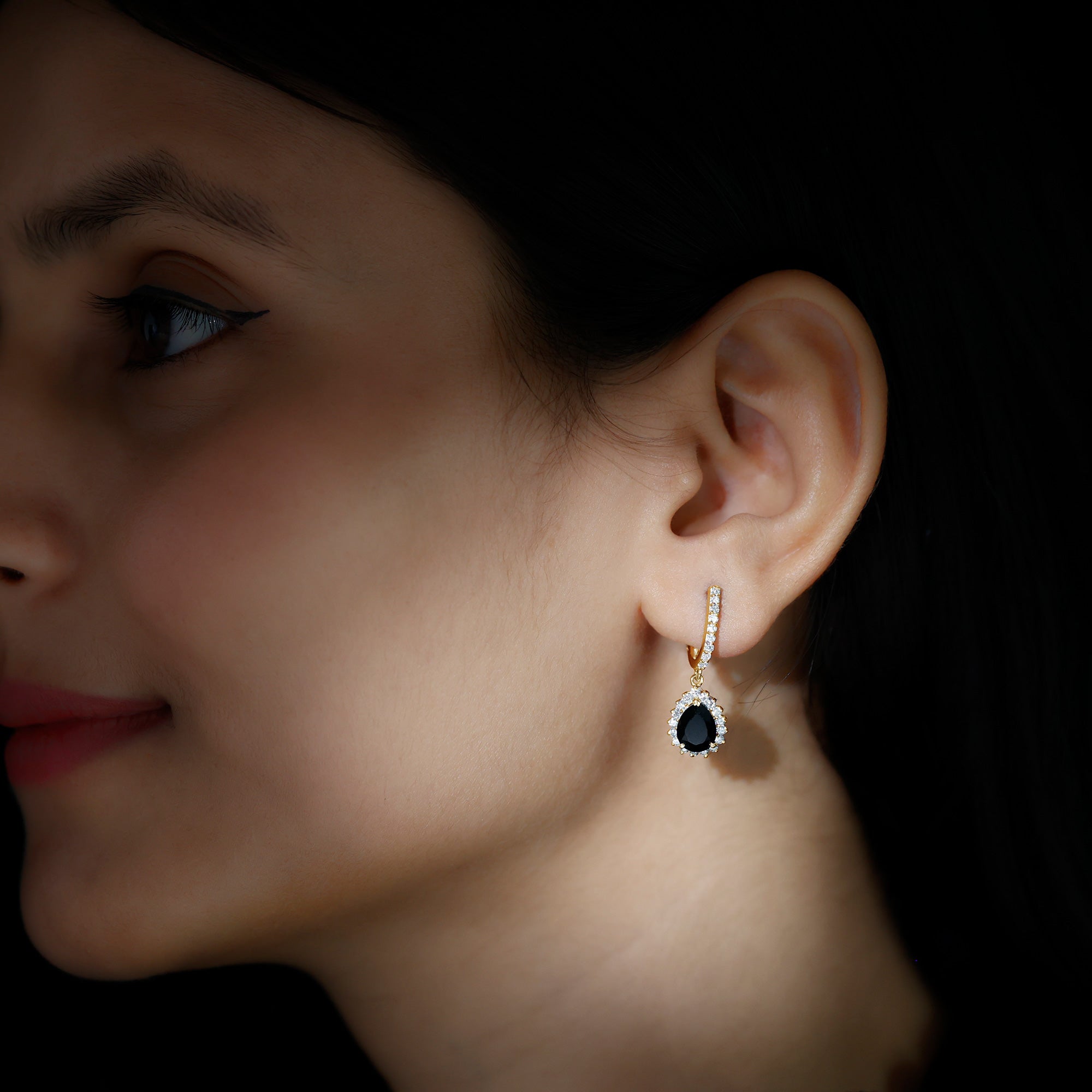 Black Onyx and Moissanite Bridal Teardrop Earrings AAA - Rosec Jewels