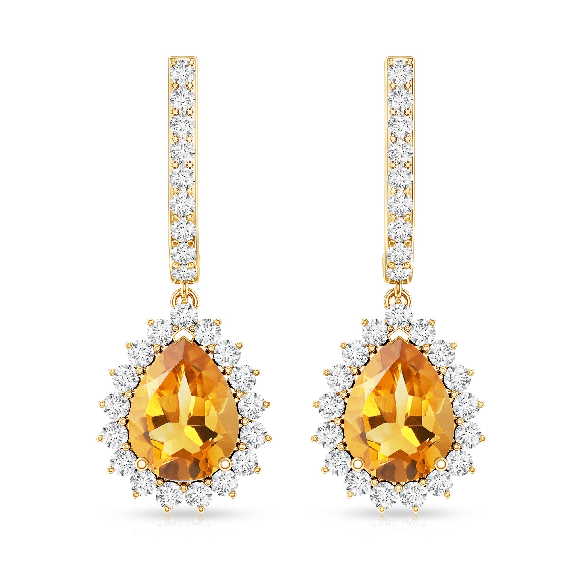 Genuine 6X8mm Pear Shape Citrine Drop Earrings with Moissanite AAA - Rosec Jewels