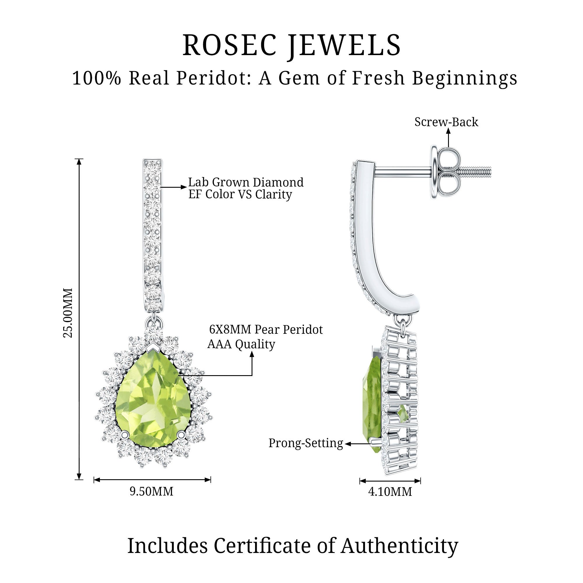 2 Carat Peridot and Diamond Bridal Teardrop Earrings AAA - Rosec Jewels