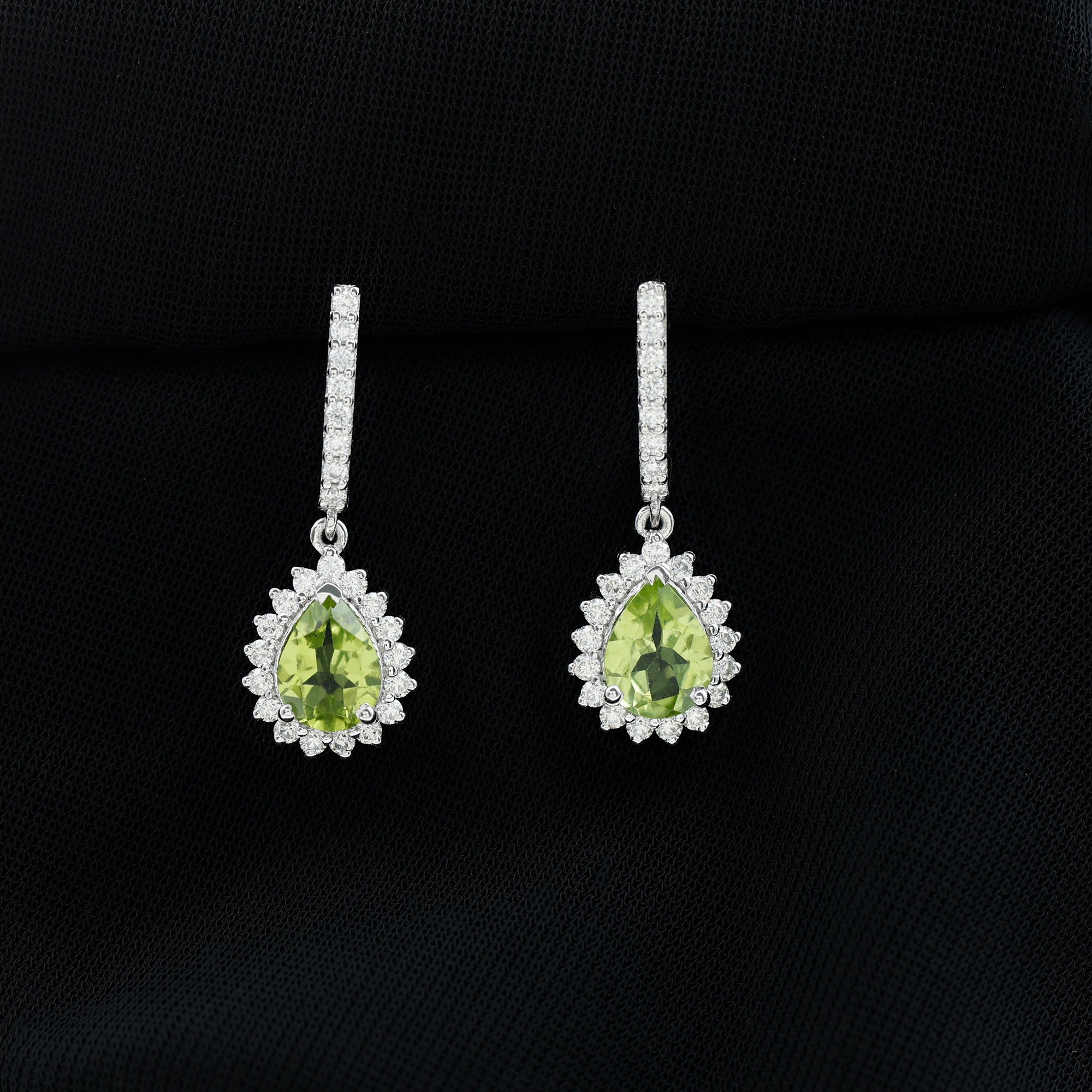 2 Carat Peridot and Diamond Bridal Teardrop Earrings AAA - Rosec Jewels
