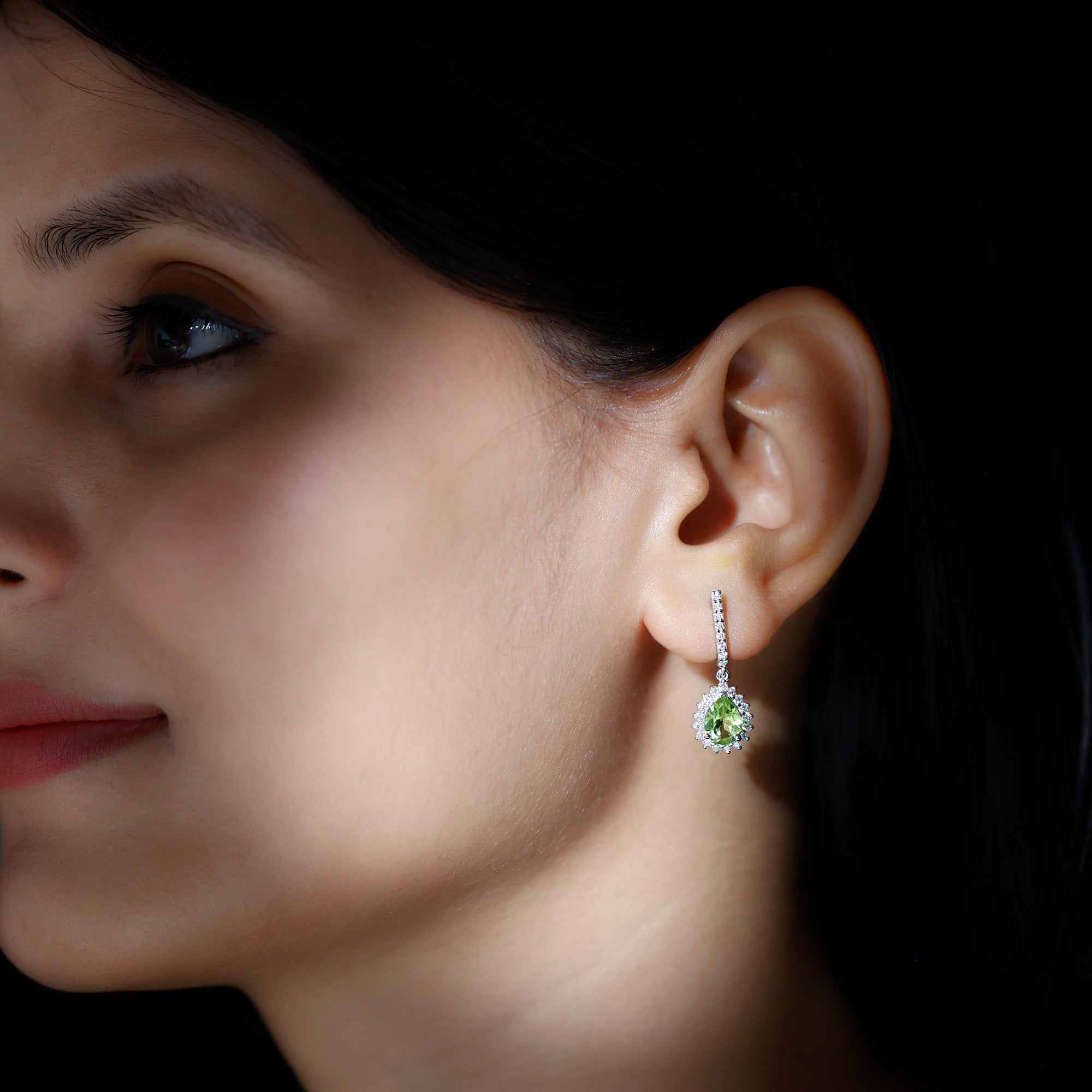 2 Carat Peridot and Diamond Bridal Teardrop Earrings AAA - Rosec Jewels