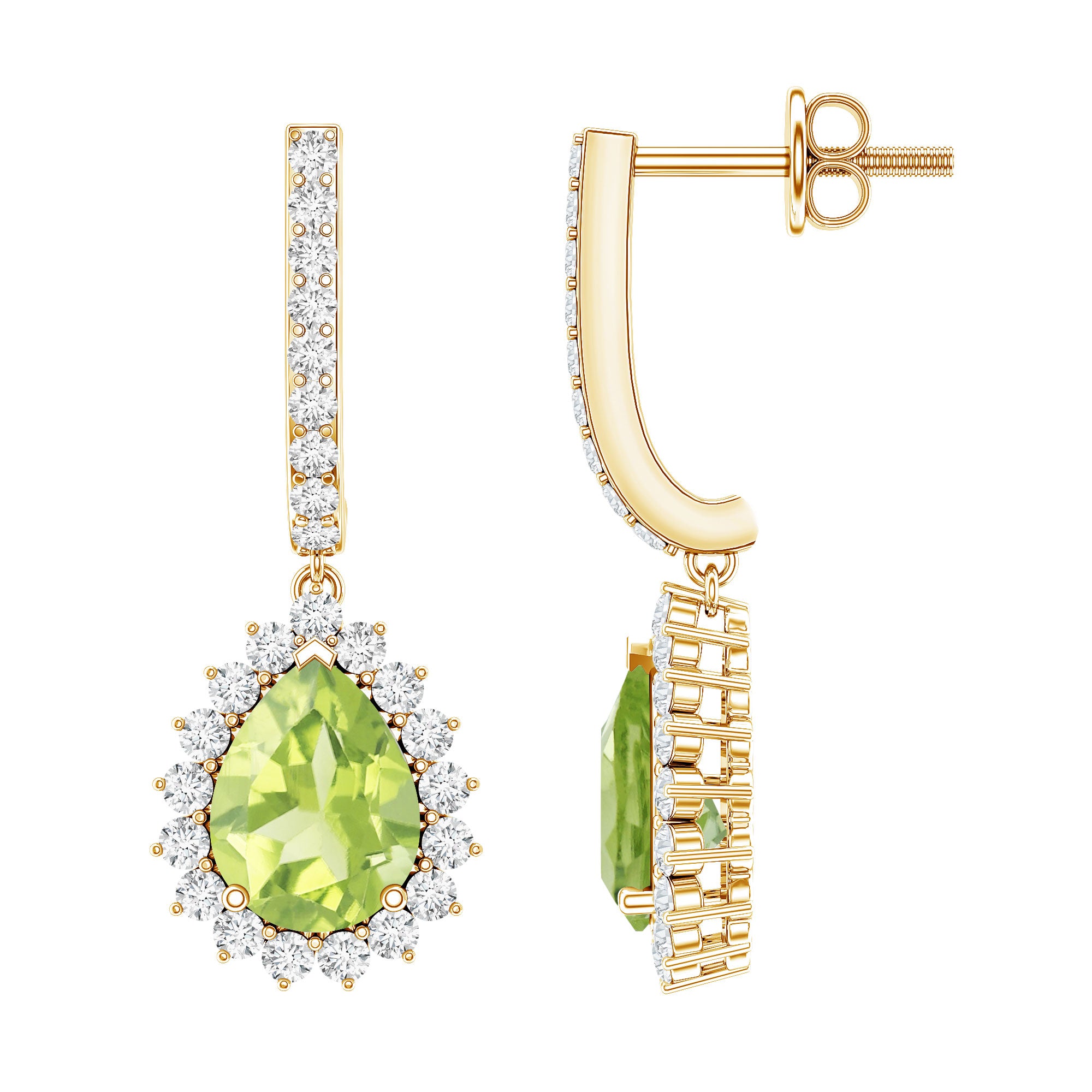 2 Carat Peridot and Diamond Bridal Teardrop Earrings AAA - Rosec Jewels