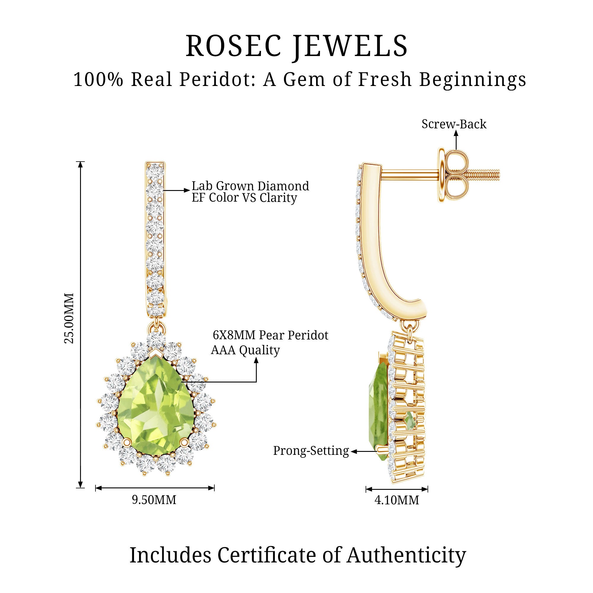2 Carat Peridot and Diamond Bridal Teardrop Earrings AAA - Rosec Jewels