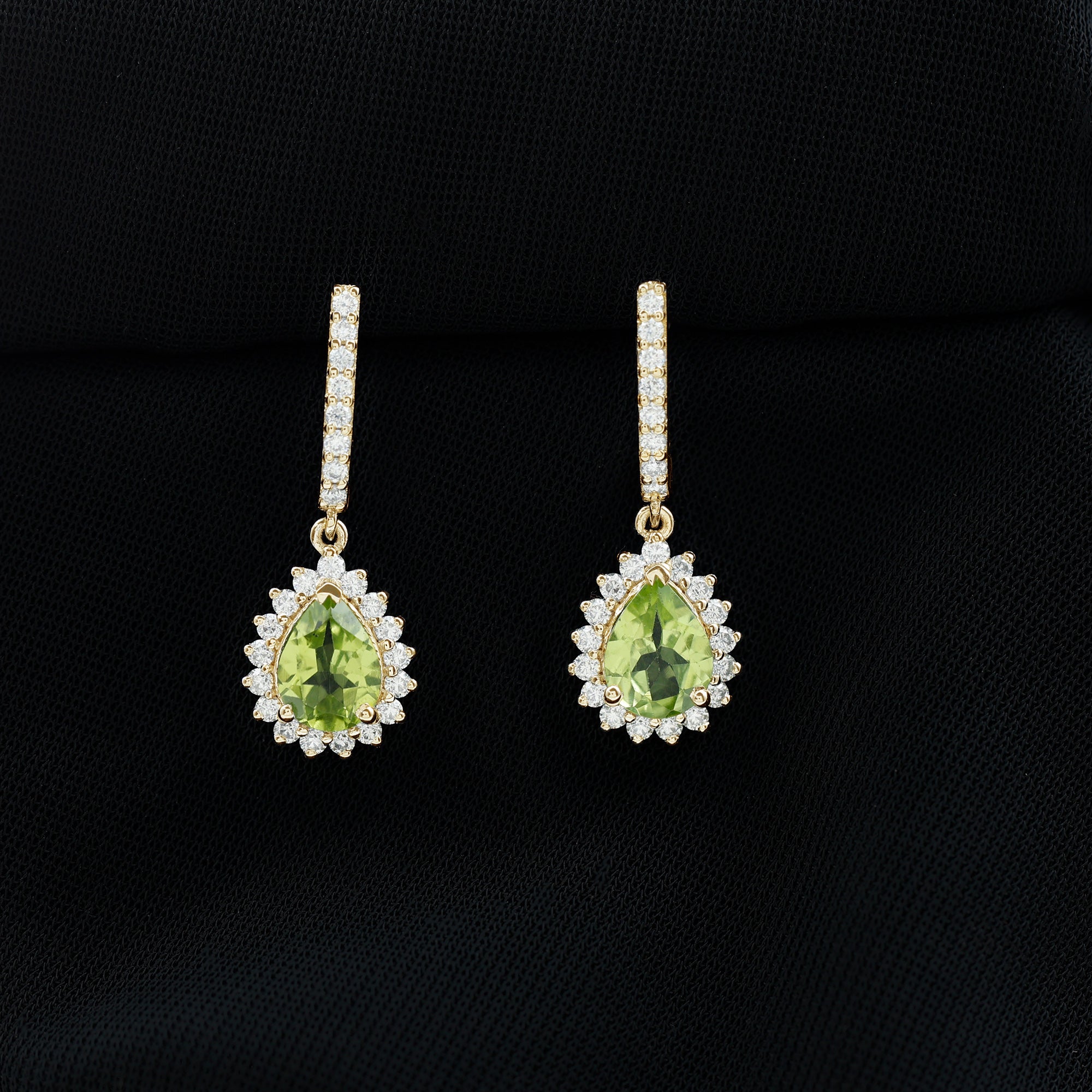 2 Carat Peridot and Diamond Bridal Teardrop Earrings AAA - Rosec Jewels