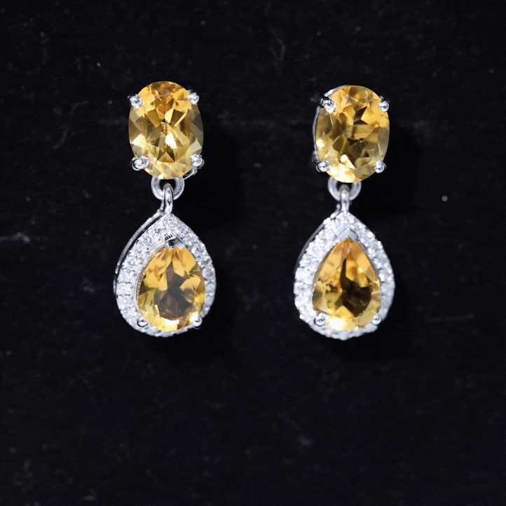Natural 4.2 Carat Citrine and Diamond Teardrop Earrings AAA - Rosec Jewels