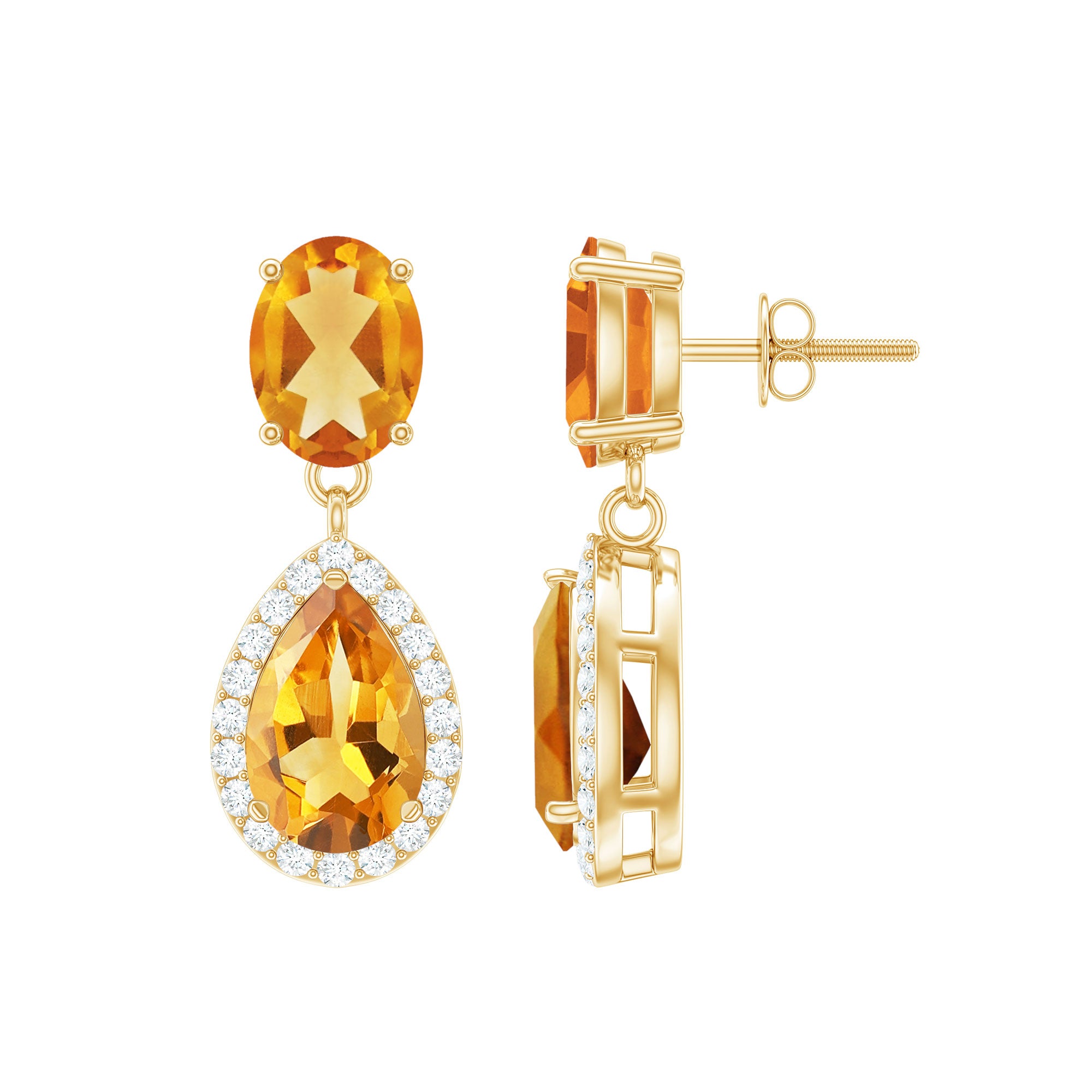 Natural 4.2 Carat Citrine and Diamond Teardrop Earrings AAA - Rosec Jewels