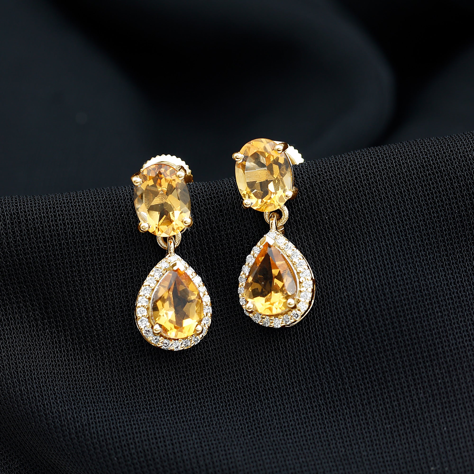 Natural 4.2 Carat Citrine and Diamond Teardrop Earrings AAA - Rosec Jewels