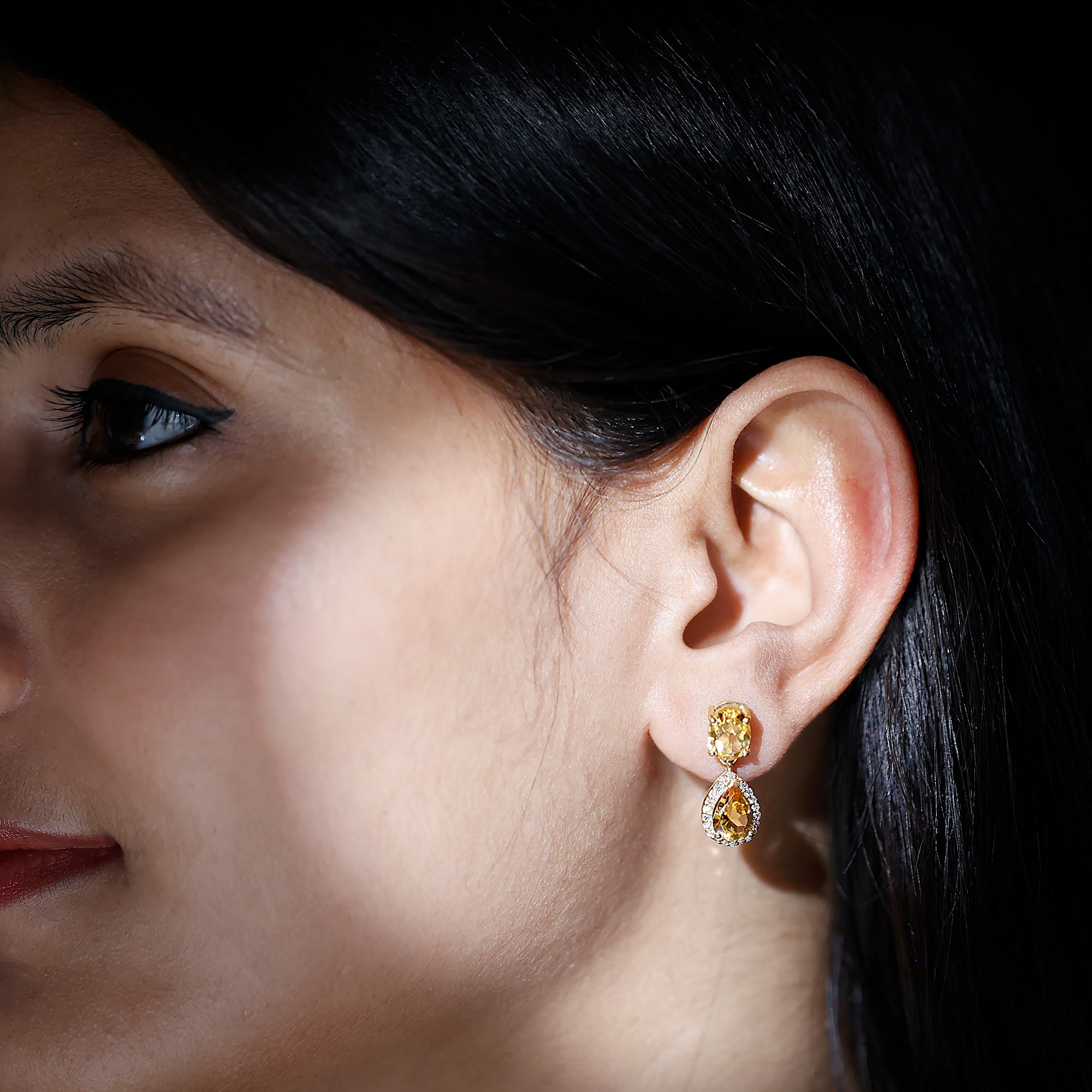 Natural 4.2 Carat Citrine and Diamond Teardrop Earrings AAA - Rosec Jewels