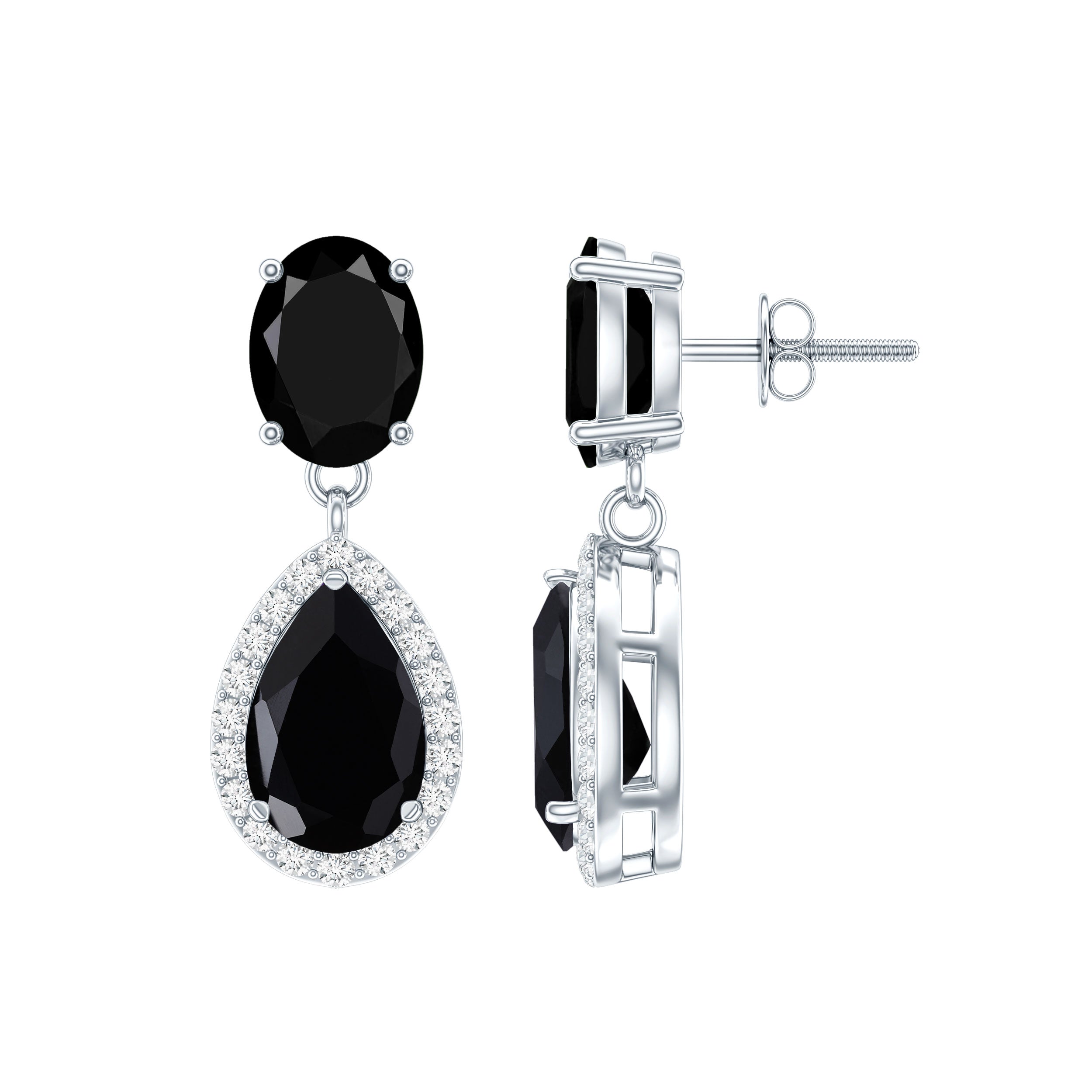 2 Carat Black Onyx and Diamond Dangle Drop Earrings AAA - Rosec Jewels
