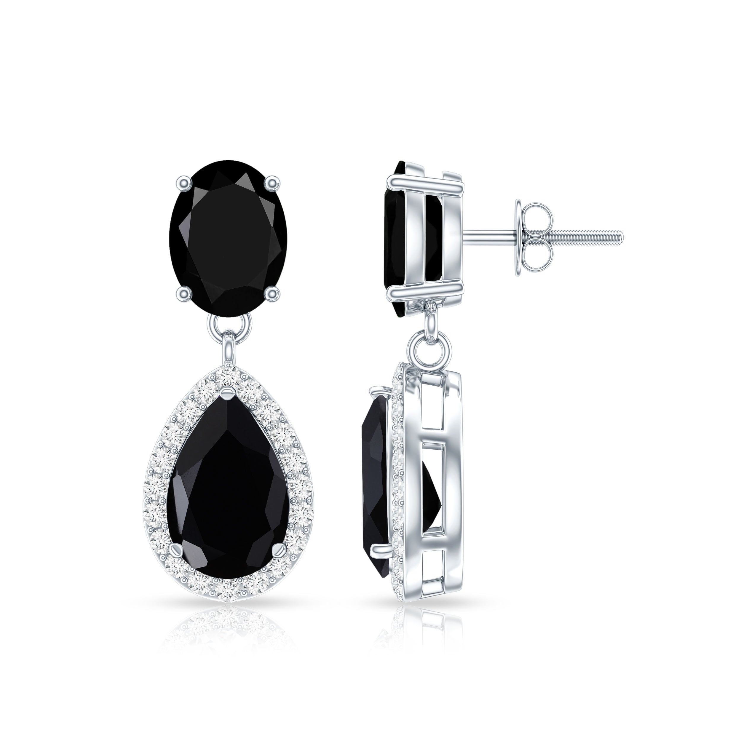 2 Carat Black Onyx and Diamond Dangle Drop Earrings AAA - Rosec Jewels