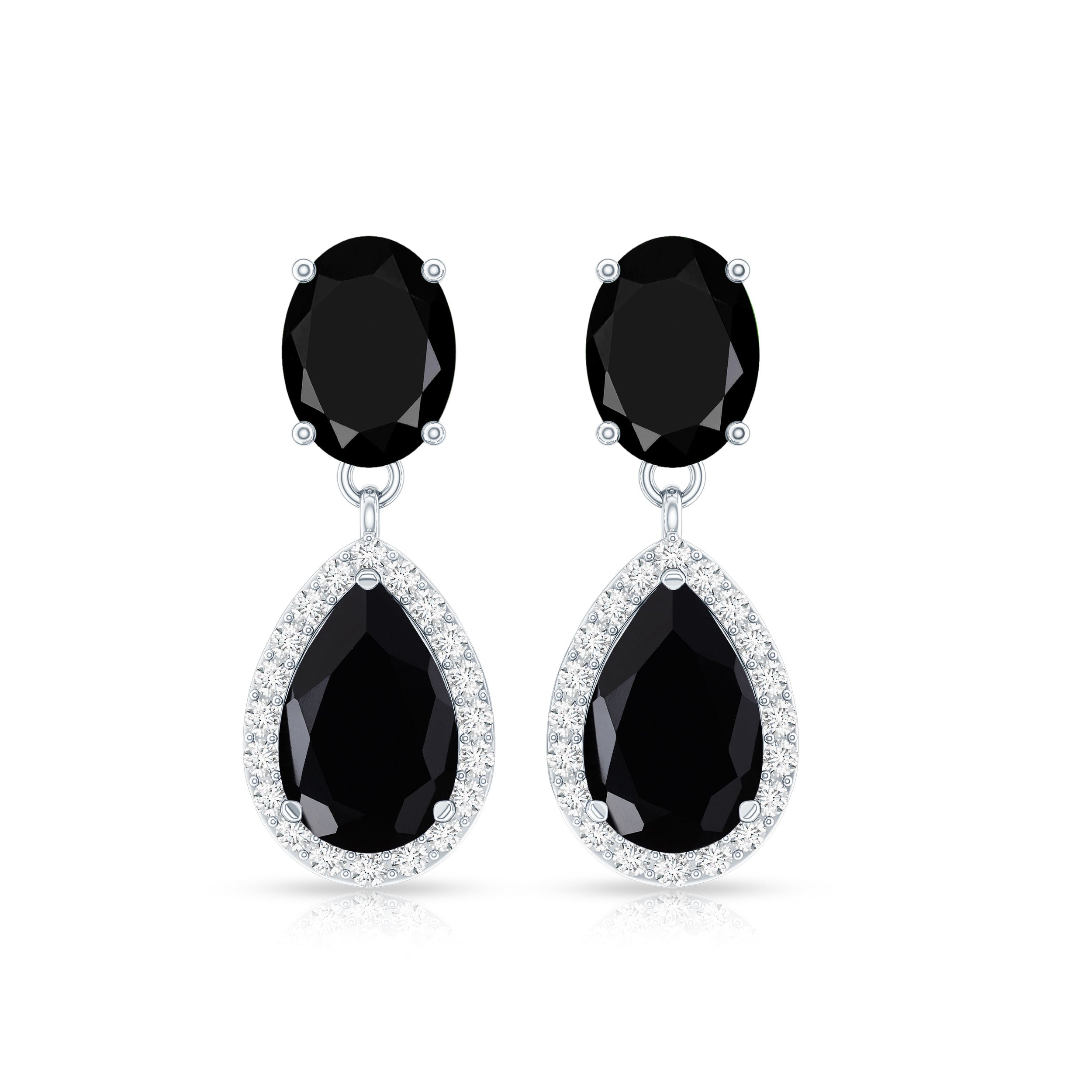 2 Carat Black Onyx and Diamond Dangle Drop Earrings AAA - Rosec Jewels