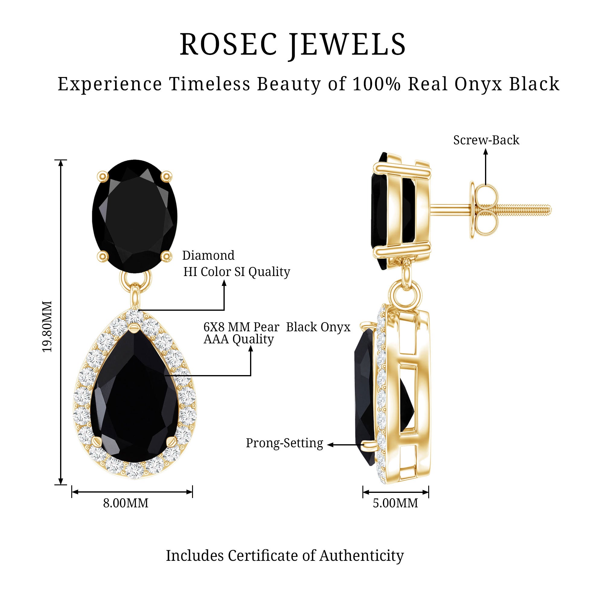 2 Carat Black Onyx and Diamond Dangle Drop Earrings AAA - Rosec Jewels
