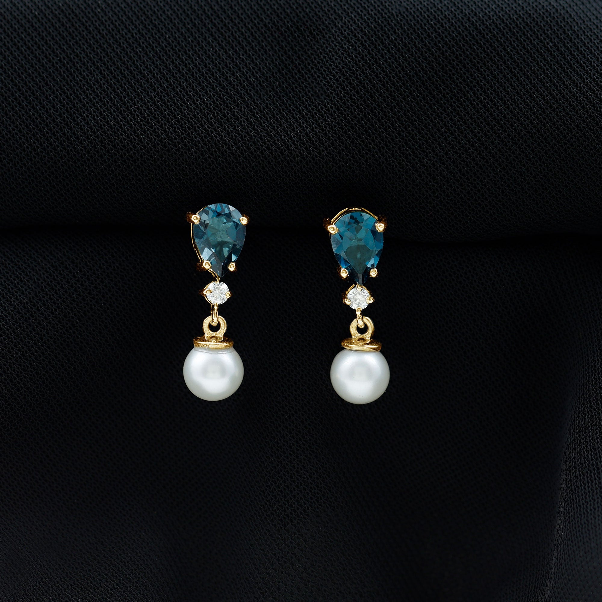Genuine Freshwater Pearl Drop Earrings With London Blue Topaz AAA - Rosec Jewels