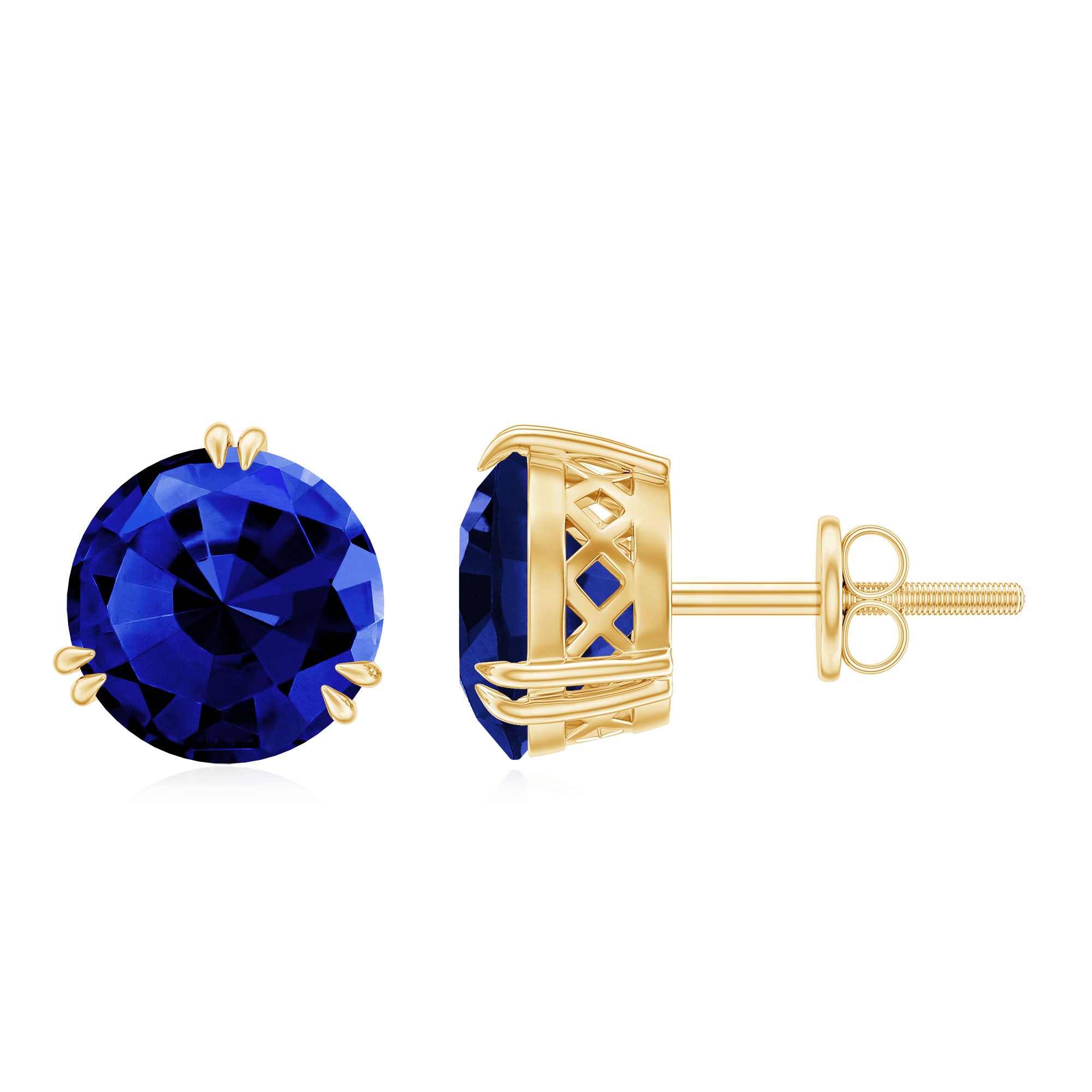 5.4 Carat Lab Created Blue Sapphire Solitaire Stud Earrings AAAA - Rosec Jewels