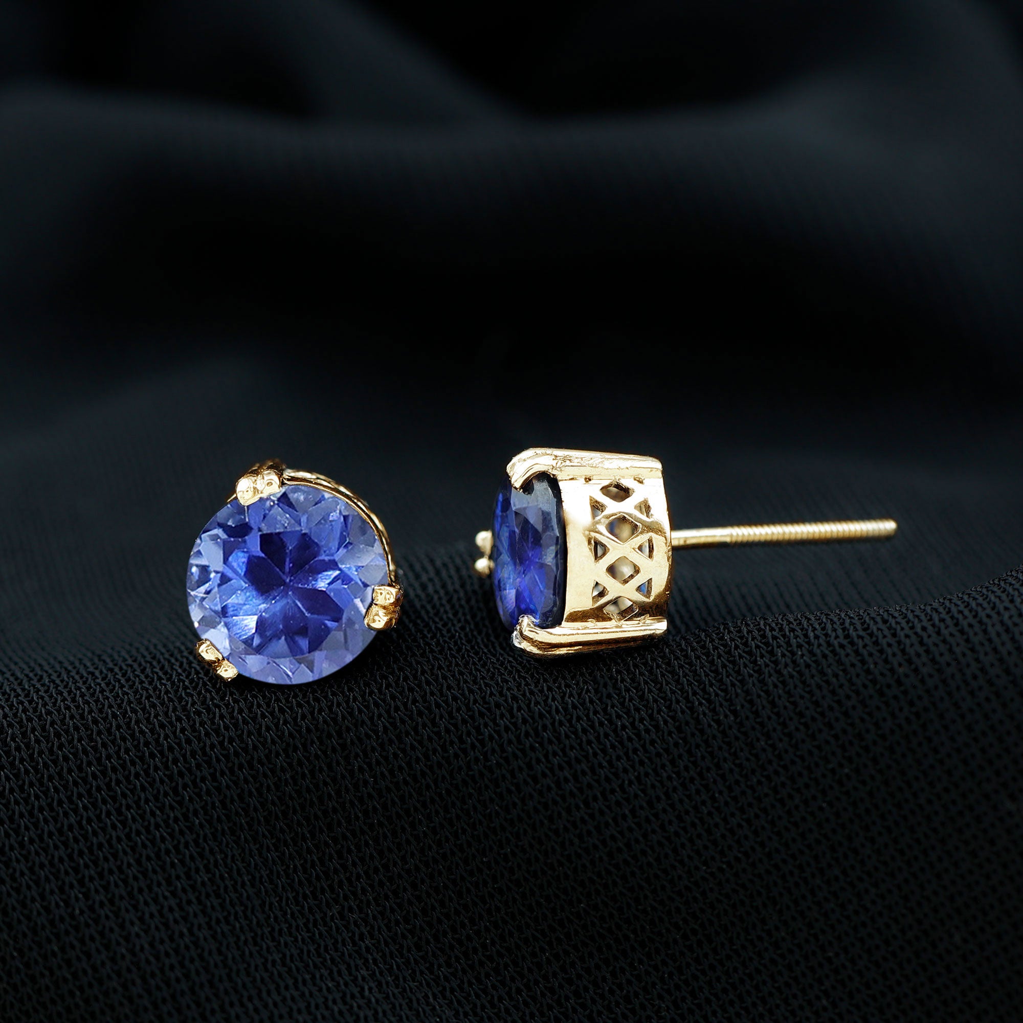 5 Carat Lab Created Blue Sapphire Solitaire Stud Earrings AAAA - Rosec Jewels
