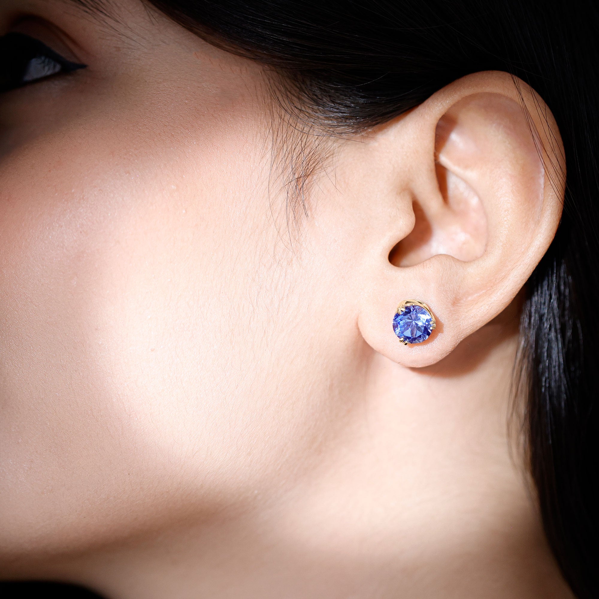 5 Carat Lab Created Blue Sapphire Solitaire Stud Earrings AAAA - Rosec Jewels